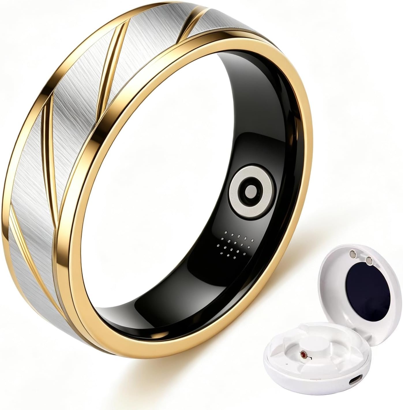 Smart Ring for Women Men, Two-Tone Gold Silver Health Tracker Ring with Sleep Heart Rate Blood Oxygen Monitor, Waterproof Titanium Smart Rings, Fitness Activity Tracker Ring for Sports Daily Wear #8