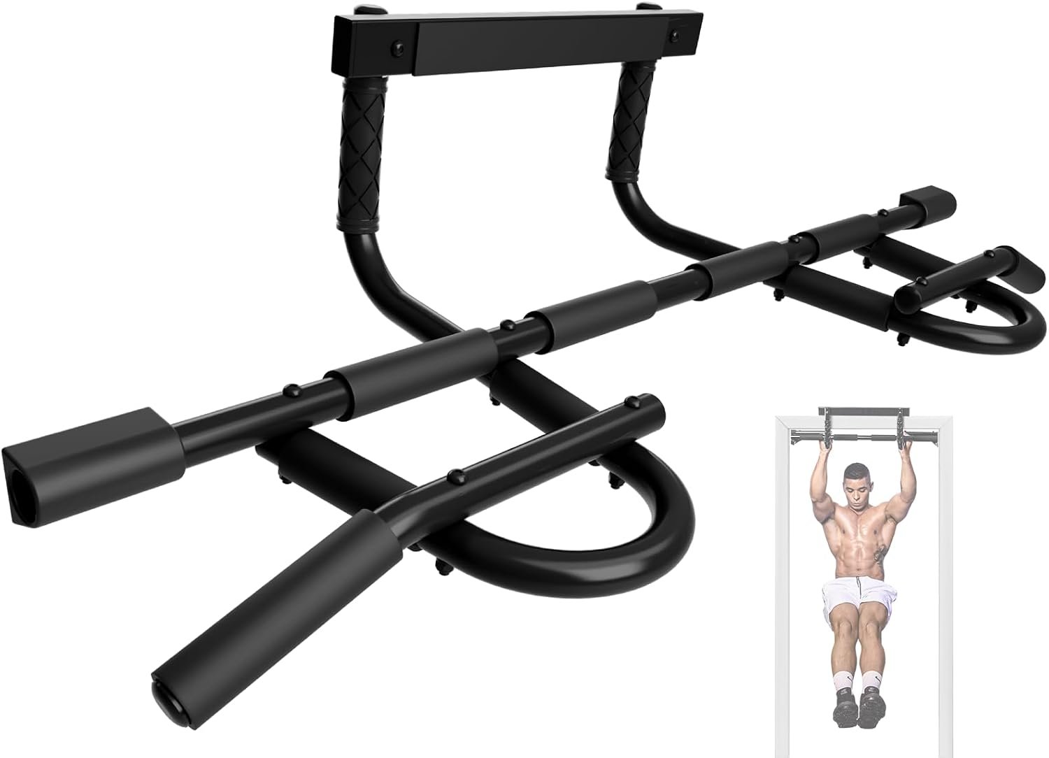 Yes4All Door Pull Up Bar, Heavy Duty Hanging Bar, Pull Up Bar for Doorway, Supports up to 300 lb, Multi-Grip Foam Handles, Fits 30″ to 38″ Door Frames, Easy Installation for Home Gym Use, Black