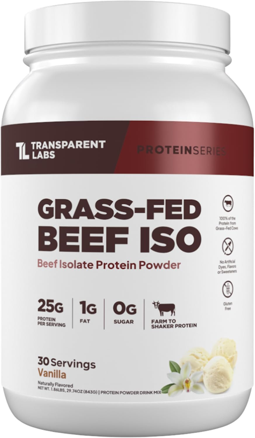 Transparent Labs Beef Isolate Protein Powder – 30 Servings, Vanilla