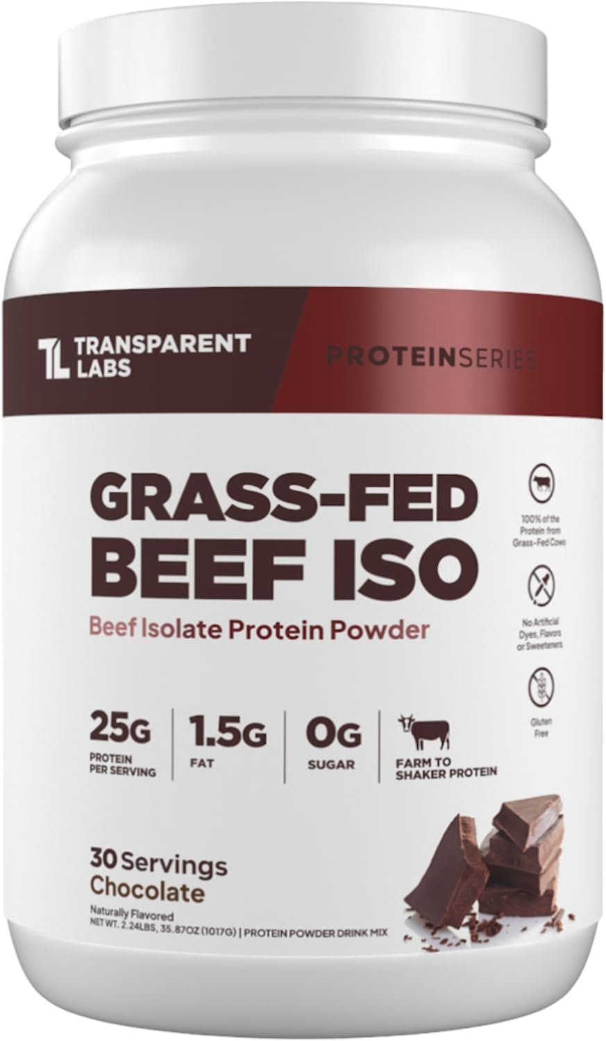 Transparent Labs Beef Isolate Protein Powder – 30 Servings, Chocolate