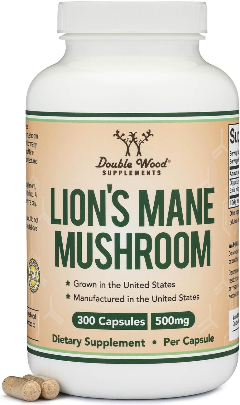 Organic Lion’s Mane Mushroom,1,000mg, Grown in USA, 300 Capsules