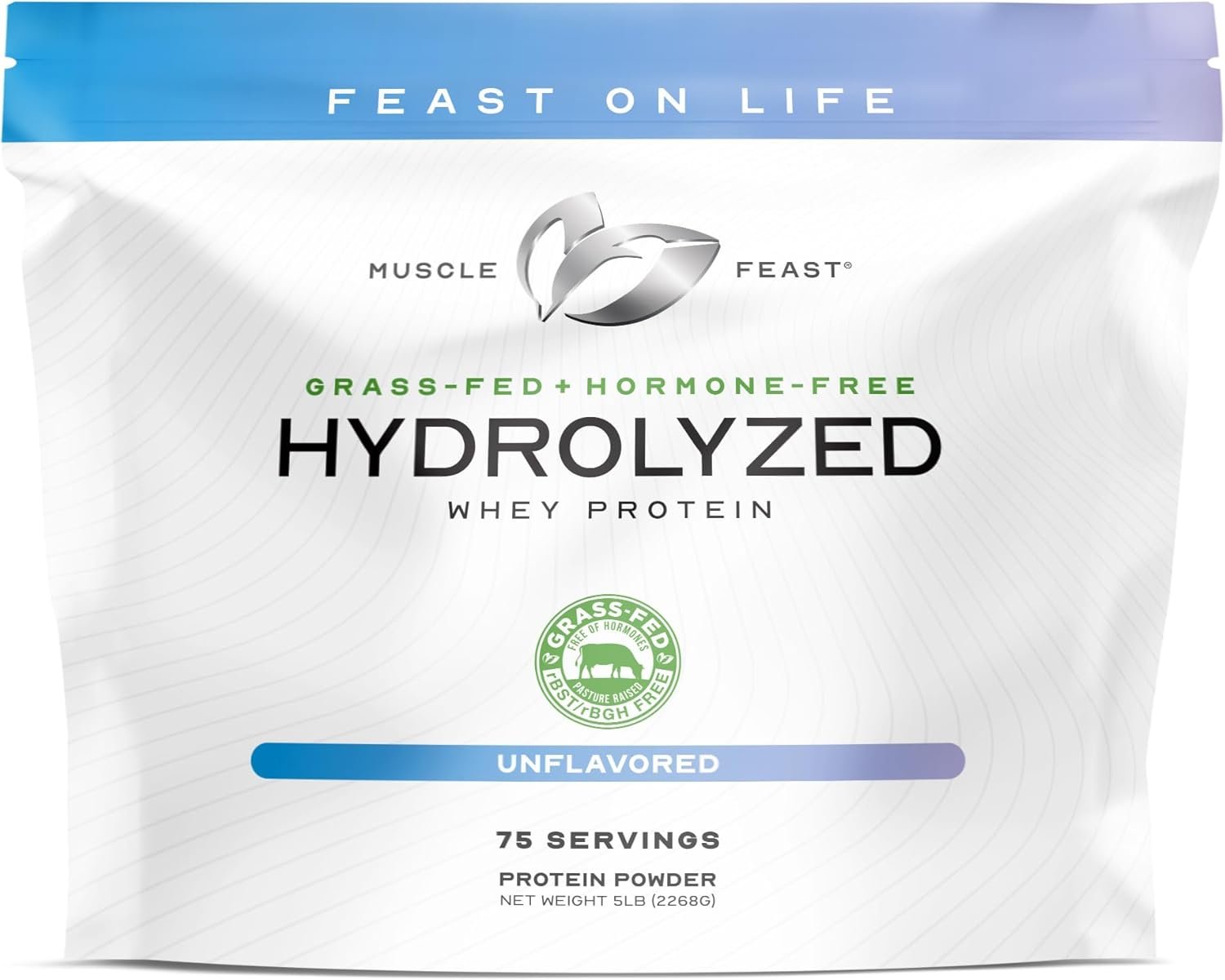 Muscle Feast Grass Fed Hydrolyzed Whey Protein Powder, Unflavored (5lb)