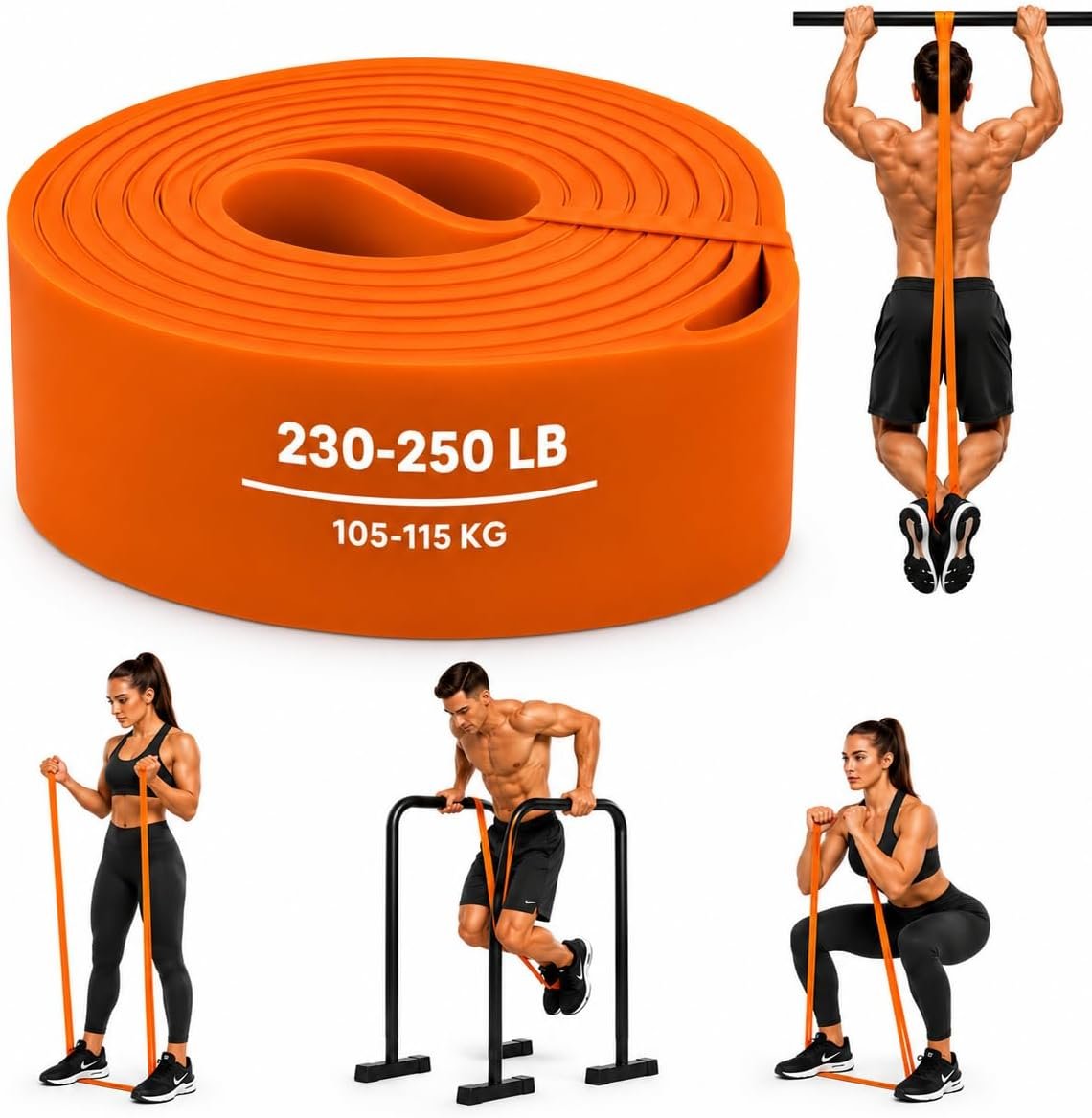 Pull Up Assistance Band, 230-250 LB, 105-115 KG, Resistance Band for Working Out, Exercise Band for Pull Up Assist, Strength Training, Powerlifting, Stretching, Physical Therapy and Home Gym