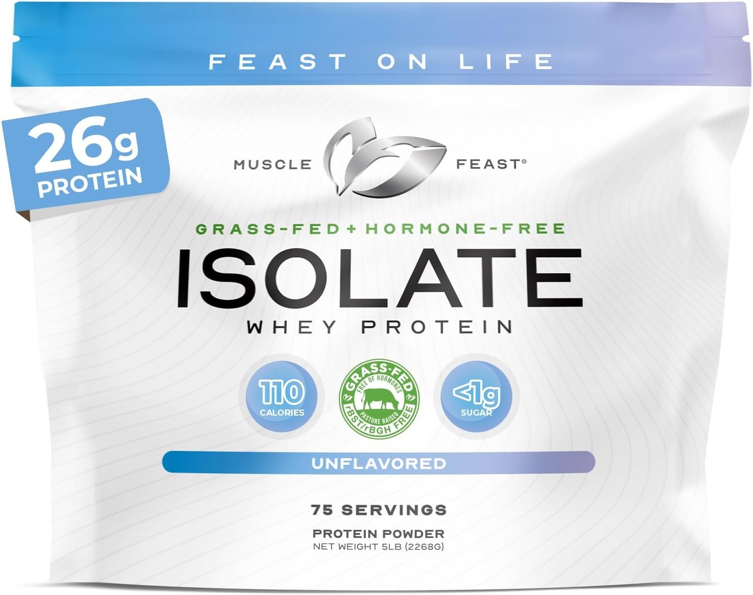 Muscle Feast Grass-Fed Whey Protein Isolate Powder, Unflavored (5lb)