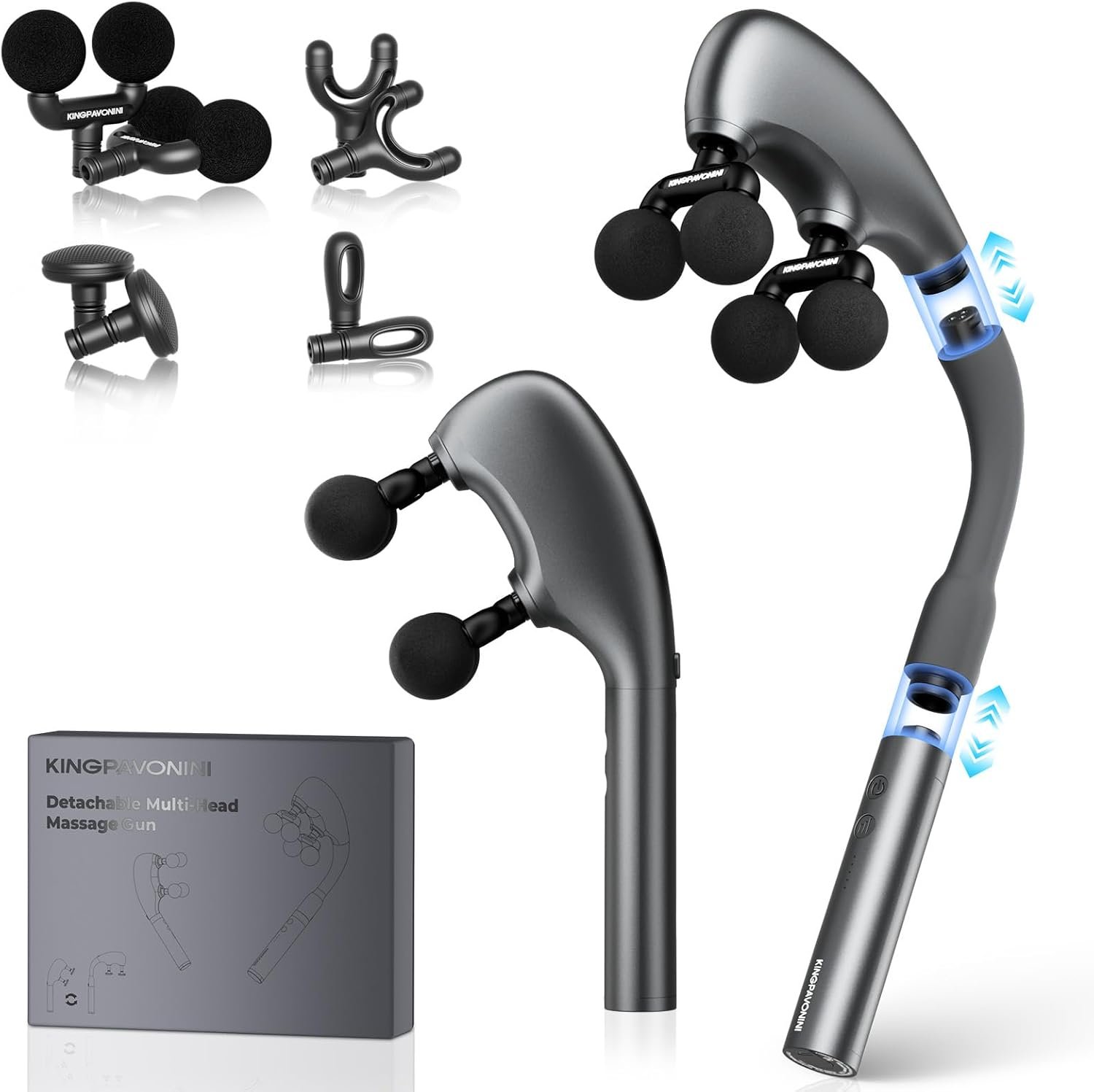 KingPavonini Multi-Head Massage Gun Deep Tissue, Detachable, Model MG201