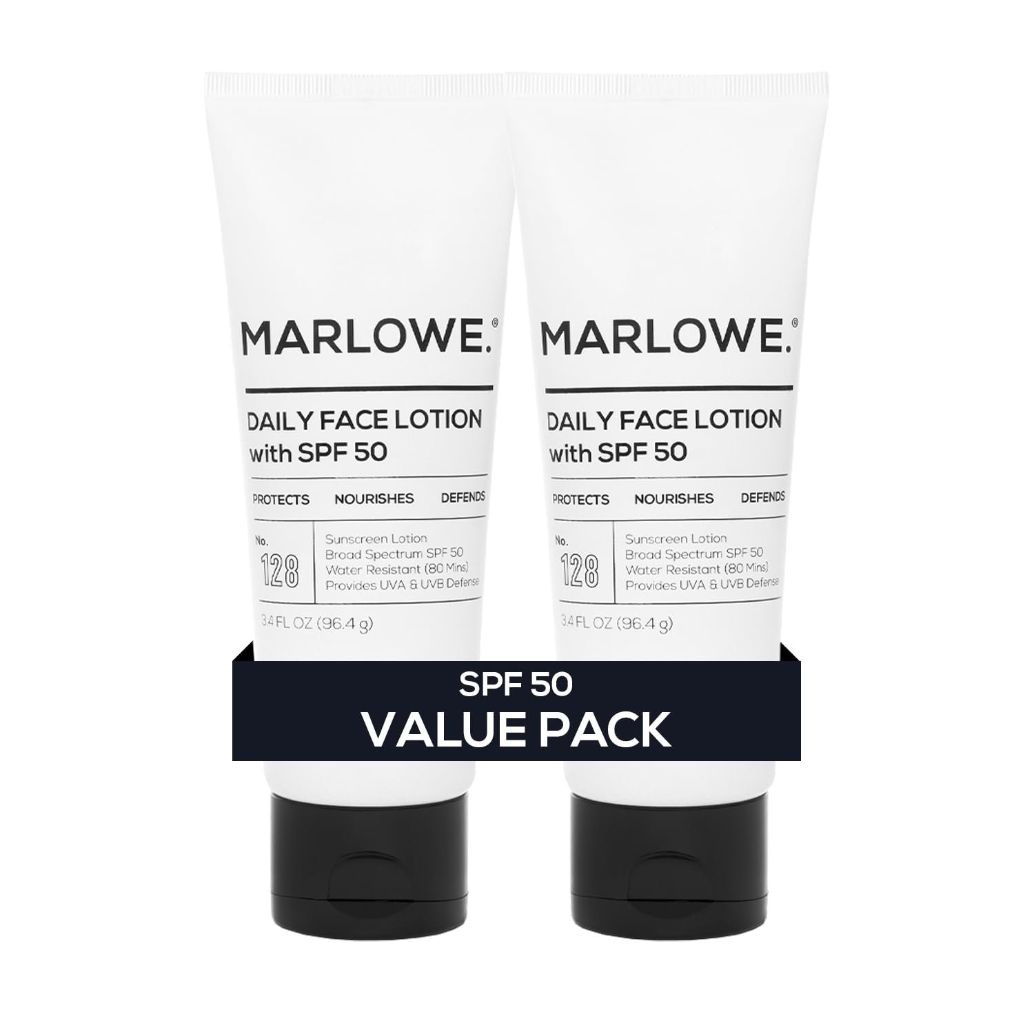 MARLOWE. Face Moisturizer with SPF 50, Daily Sunscreen Lotion, 3.4 oz, 2 Pk