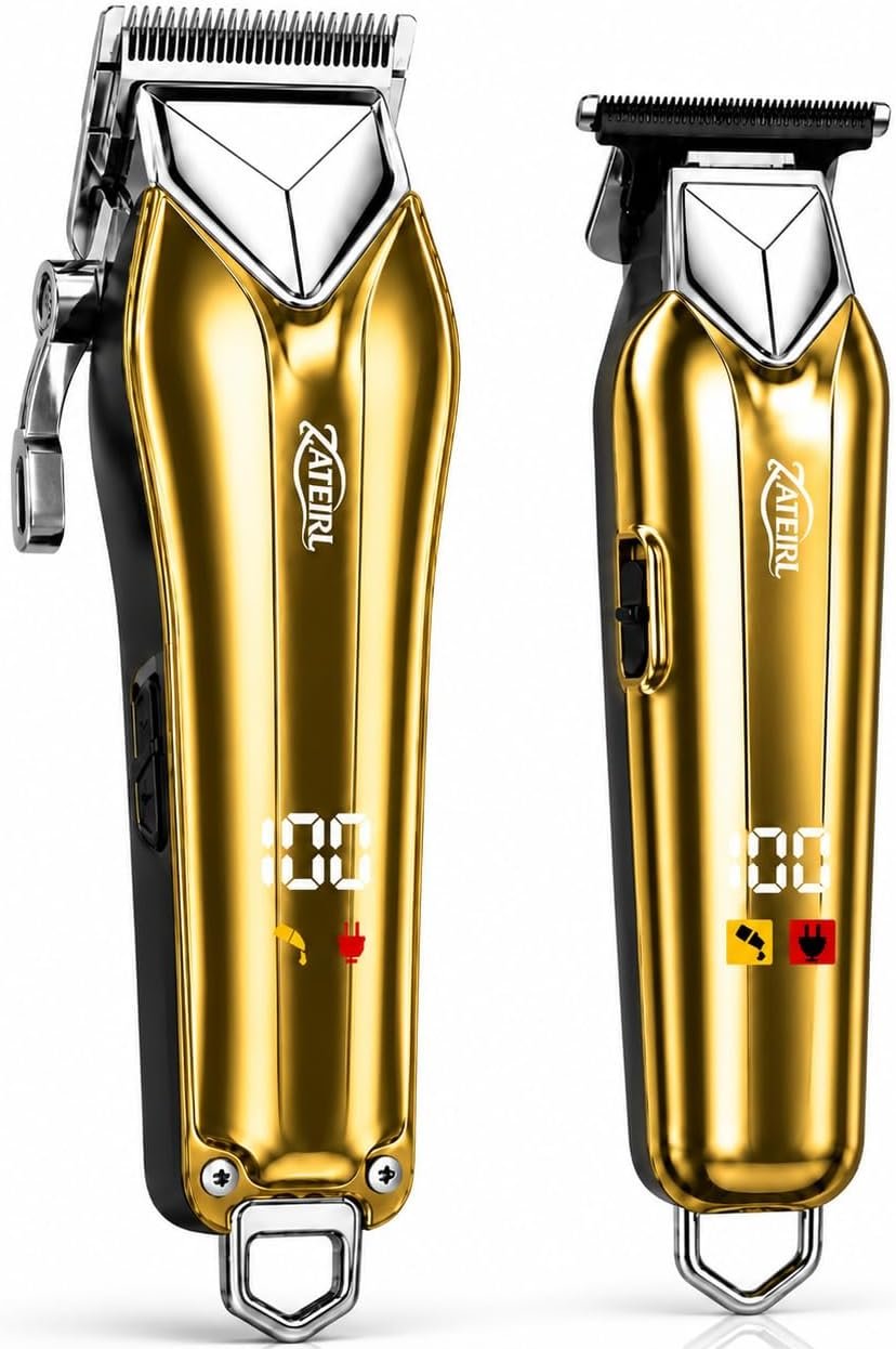 Cordless Hair Clipper and T-Blade Trimmer Set for Men and Women, Gold