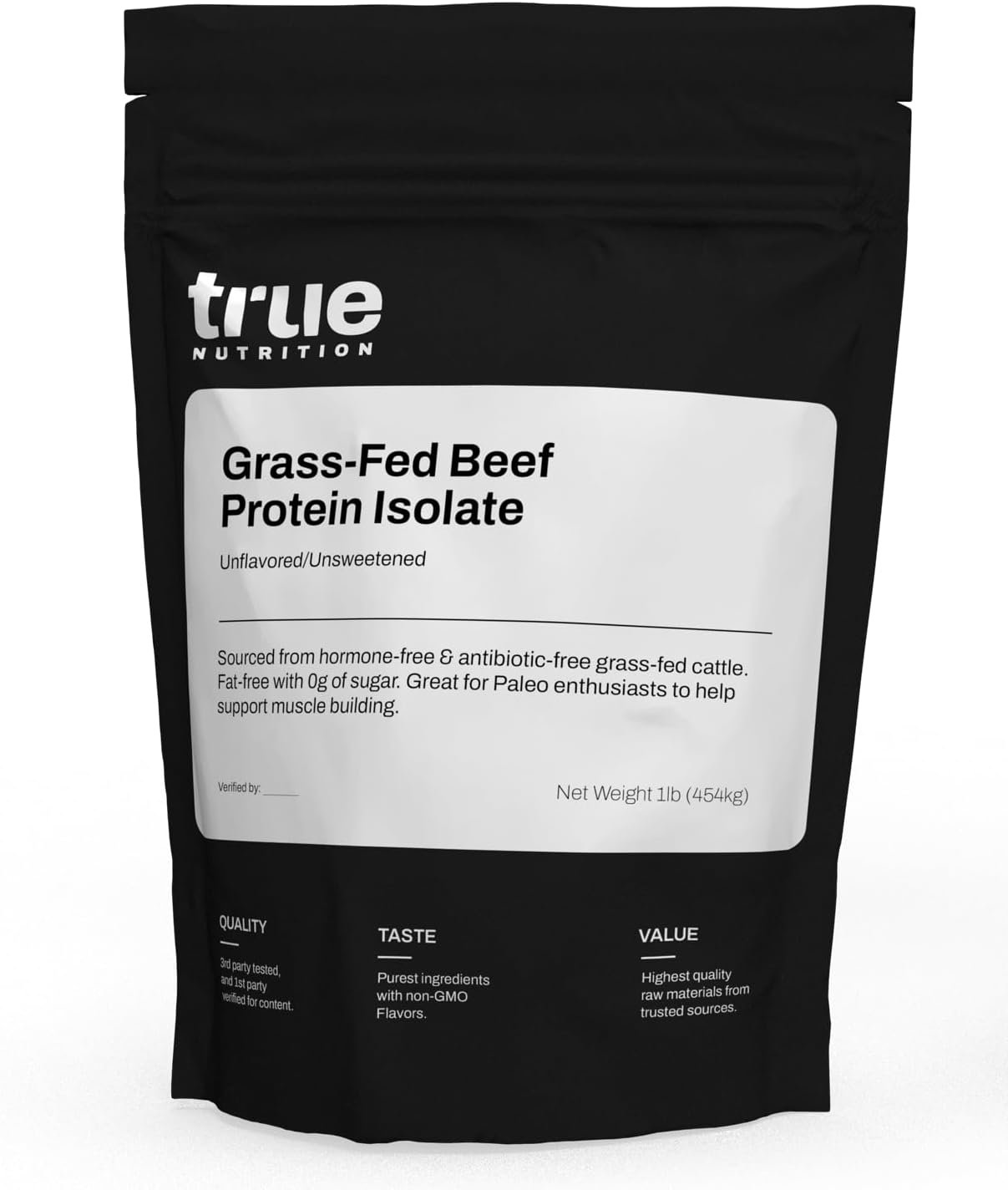 True Nutrition Grass Fed Beef Protein Isolate, Unflavored, 1lb