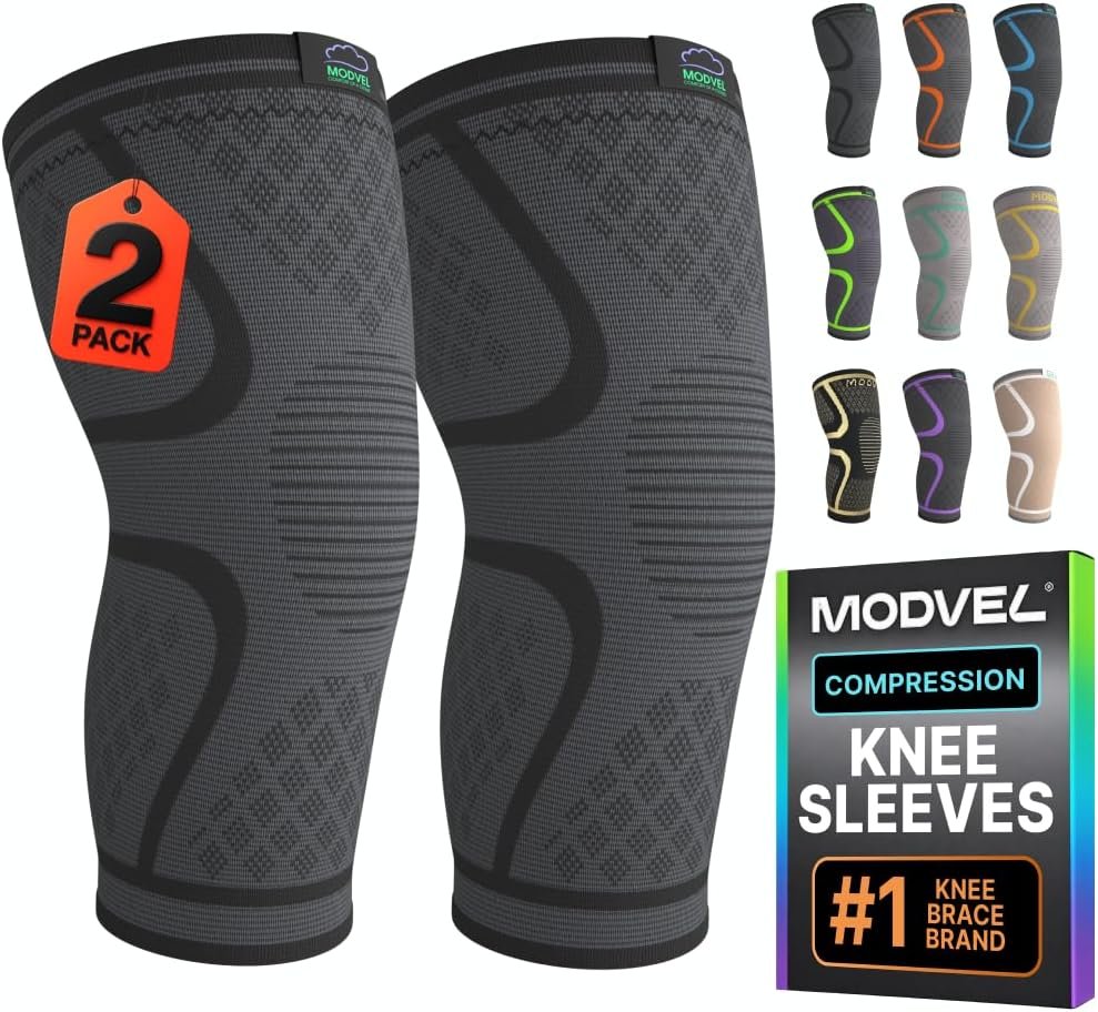 Modvel Compression Knee Brace for Women & Men – 2 Pack Knee Brace for Running Knee Pain, Knee Support Compression Sleeve, Workout Sports Knee Braces for Meniscus Tear ACL & Arthritis Pain Relief