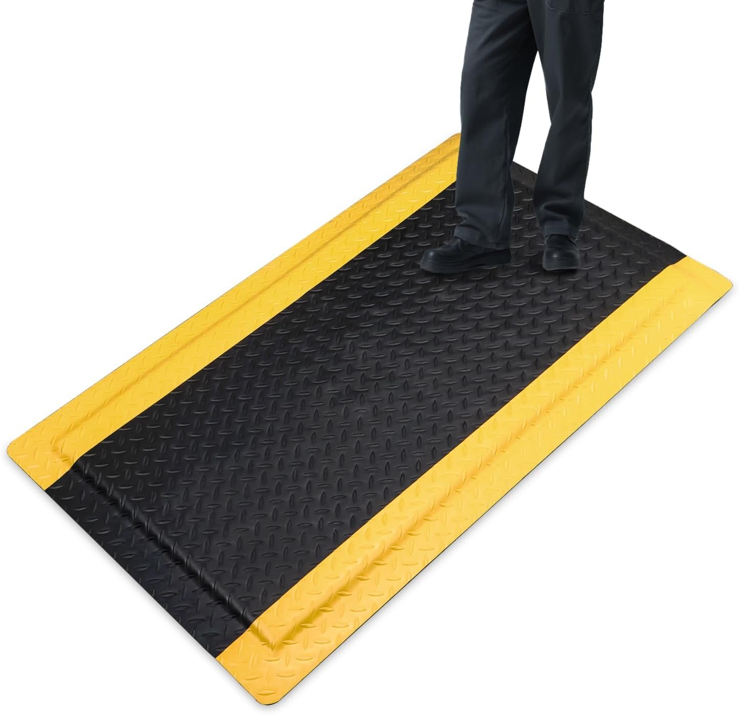 Anti Fatigue Mats Industrial 3 x 5 Ft, 15/16” Thick Ergonomic Standing Floor Mat Heavy Duty Commercial Diamond Plate Vinyl Non Slip Safety Ergonomic Standing Garage Mat