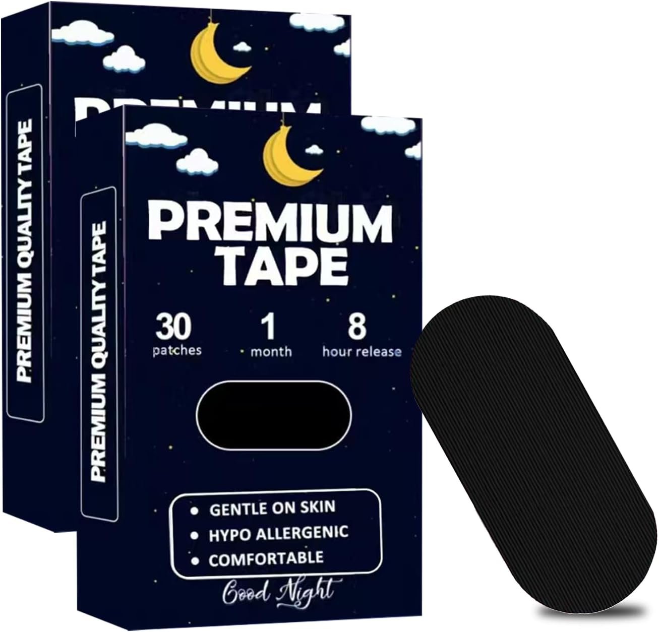 Black Mouth Tape for Sleeping (60 Pack) – Hypoallergenic Cotton Adhesive – Latex-Free, Pain-Free Removal & Gentle on Skin – Premium Quality Sleep Tape