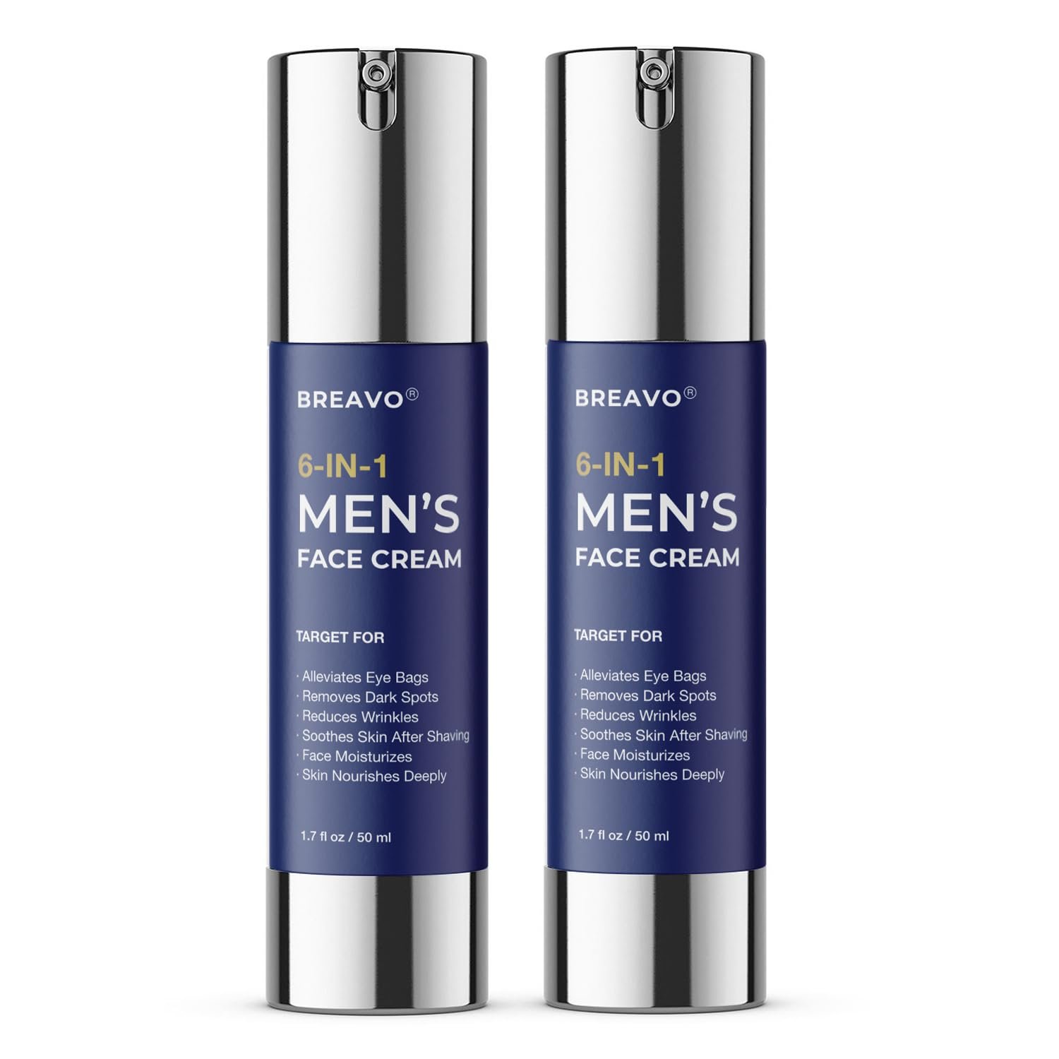 Breavo 6 in 1 Face Cream for Men: 6 in 1 Mens Face Moisturizer, Mens Face Cream Anti Aging – Eye Bags Treatment & Wrinkle Cream for Men Pack of 2