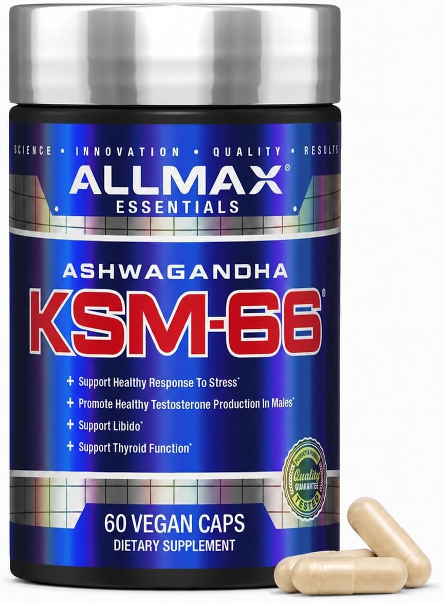 ALLMAX Ashwagandha KSM-66 Capsules, 60 Count, 30 Servings