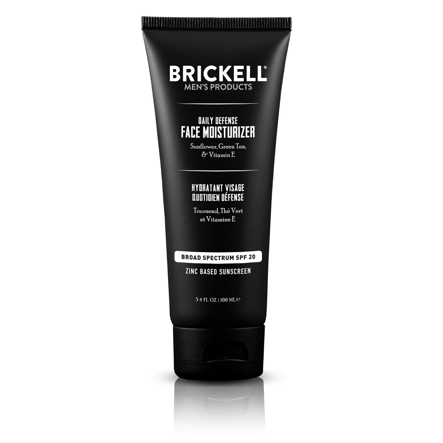 Brickell Men’s Daily Defense SPF20 Face Moisturizer for Men, Moisturizing Mineral Sunscreen, Hydrates & Protects Skin Against Harmful UVA/B Rays, With Zinc, Green Tea, & Vitamin E, 3.4oz, Unscented
