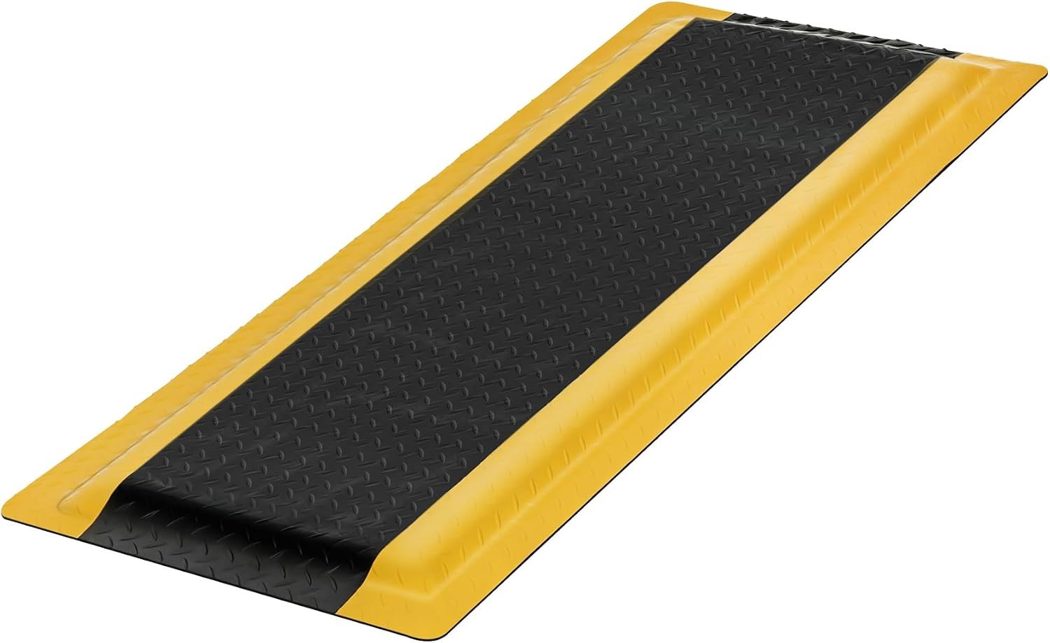 15/16″ Anti Fatigue Mats Industrial,Thick Heavy Duty Commercial Grade Ergonomic Standing Mat 1.67′ x 4′- Black/Yellow for Workshop, Garage,Sponge Base to Relieve Back & Leg Pain