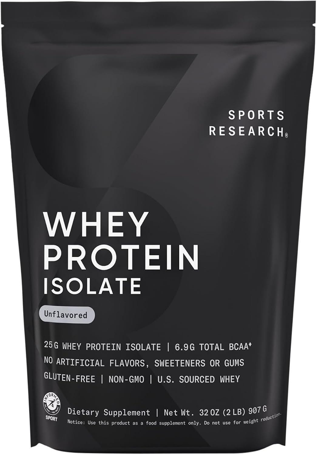 Sports Research® Whey Protein Isolate Powder, Unflavored (2lb Bag)