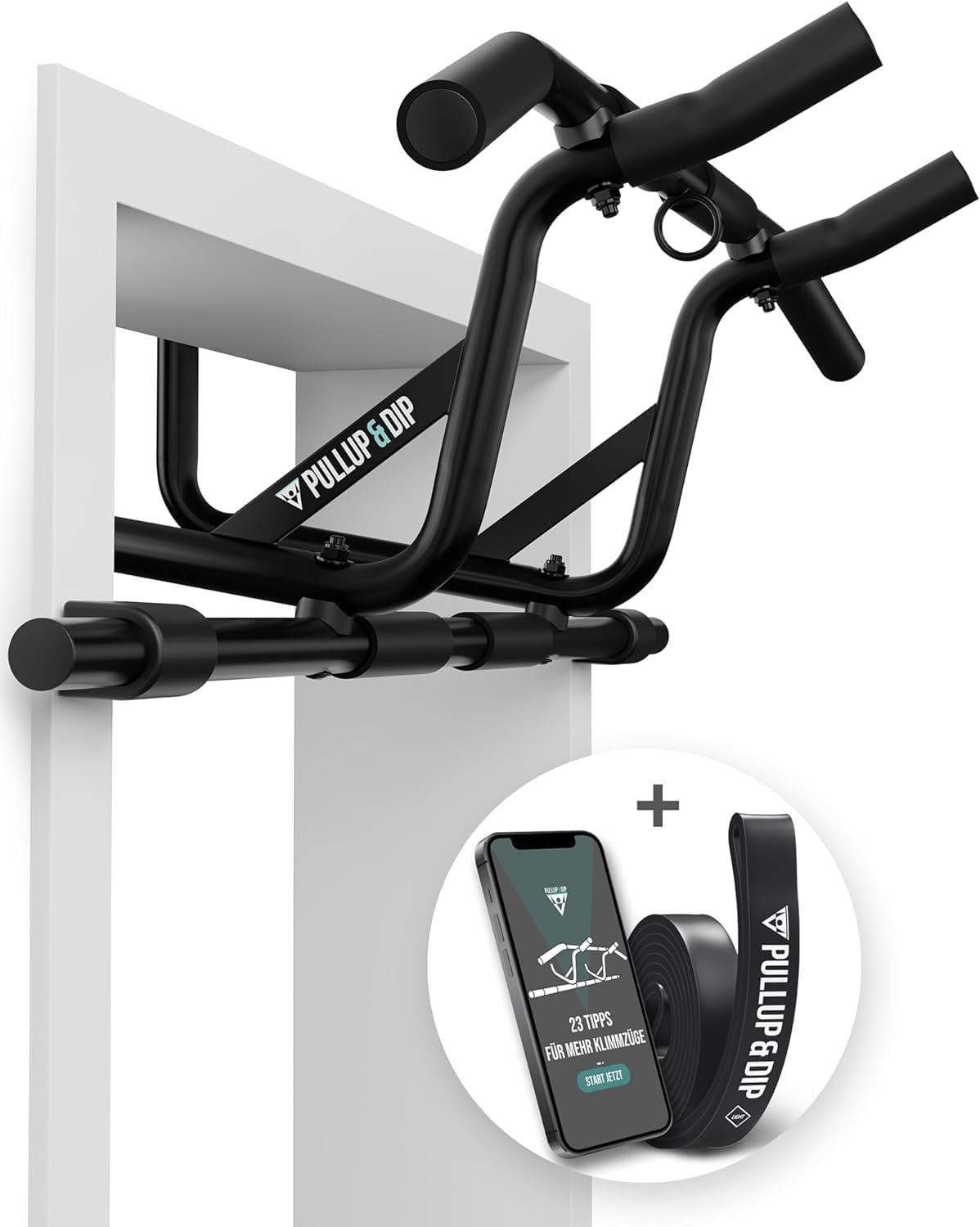 PULLUP & DIP Pull-up bar for door frames for hanging without screws and no slipping, professional door bar, pull-up bar with padded handles