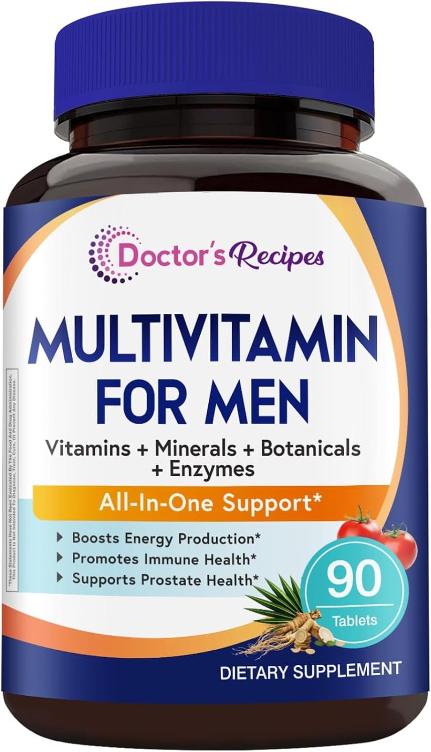 Doctor’s Recipes Multivitamin for Men, Comprehensive Daily Multivitamin, Includes Lycopene, Saw Palmetto, Vitamins A, B6, B12, C, D, E, Zinc & More, Heart, Energy, Prostate & Immune Health, 90 Tablets