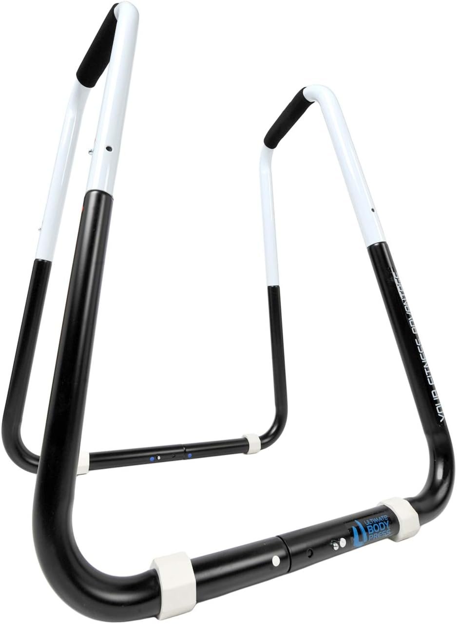 Ultimate Body Press Dip Bar Fitness Station – Adjustable Width Folding Dip Stand with Angled Grips, Stable Leveling and Easy Storage