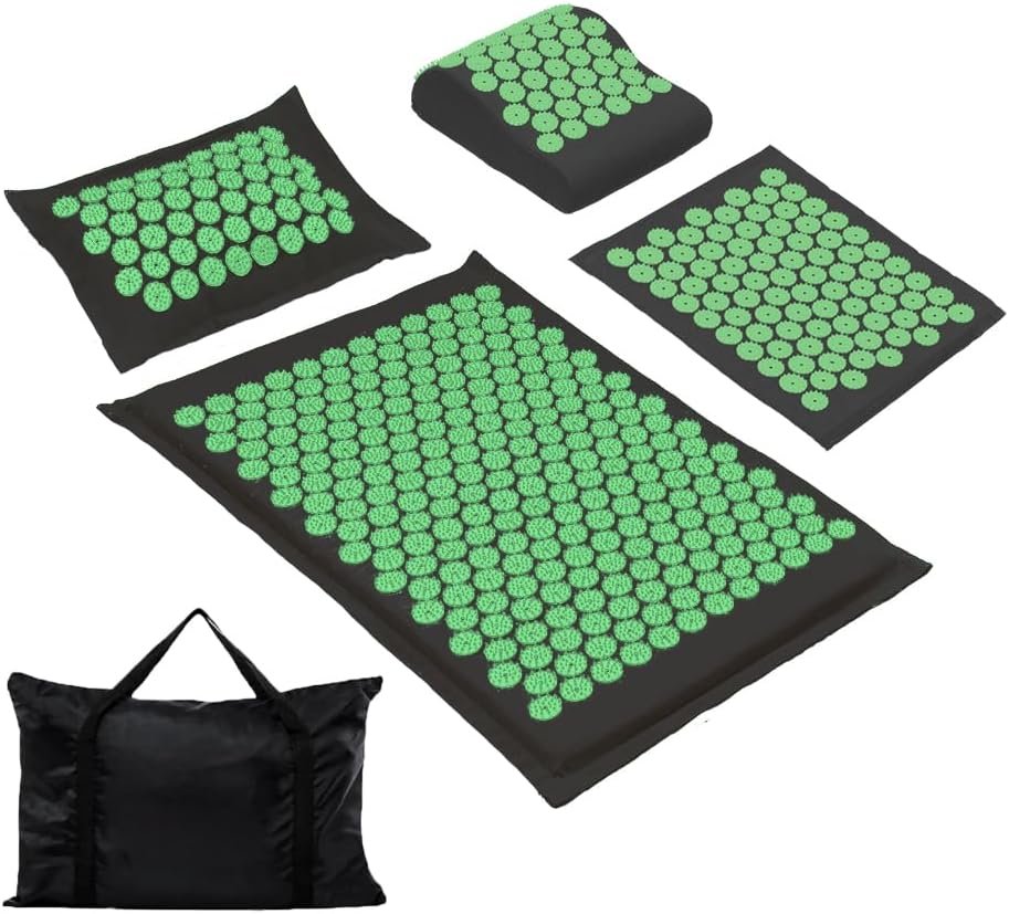 XiaoMaGe 4PCS Set Acupressure Mat and Pillow Set with Carry Bag