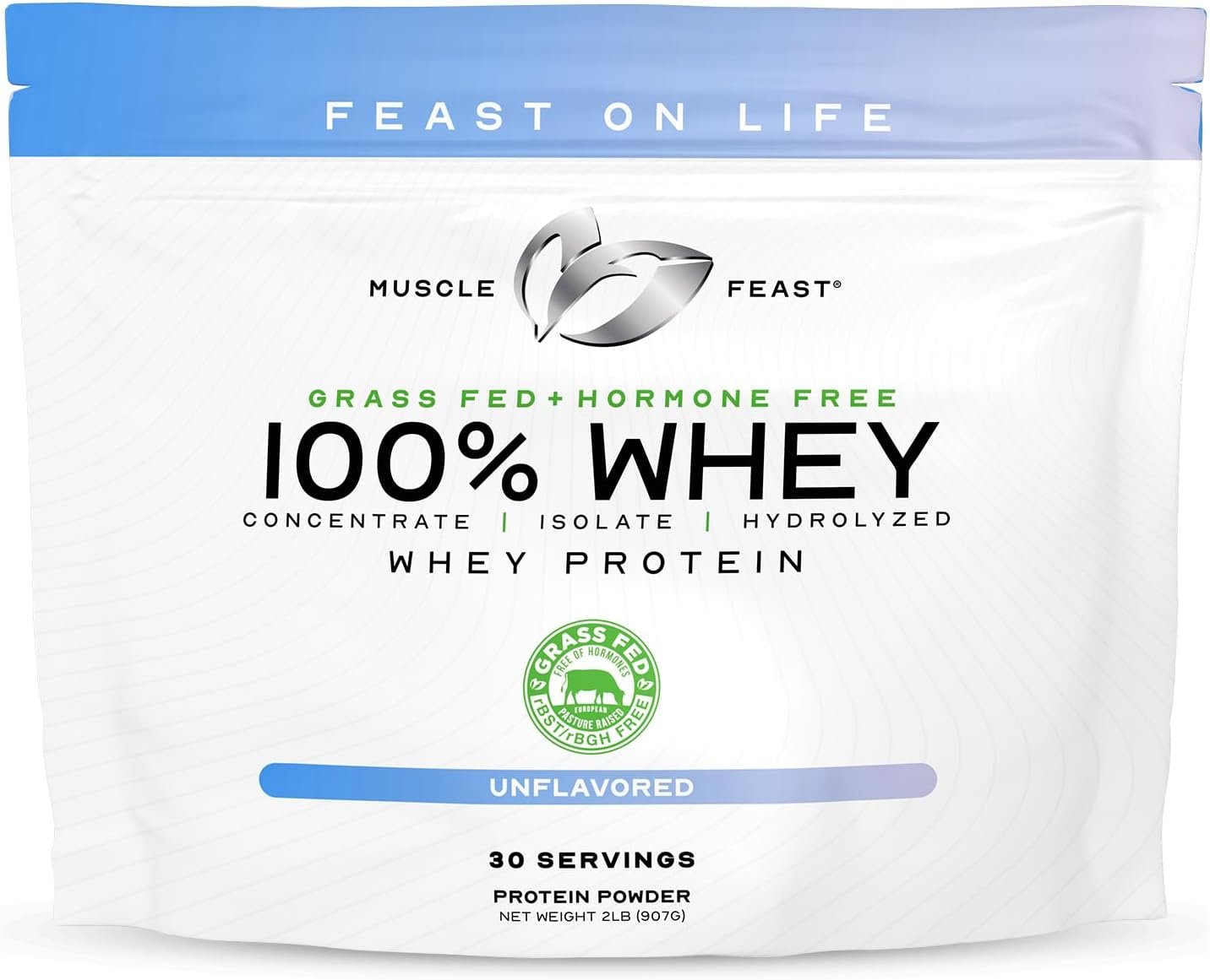 Muscle Feast 100% Grass Fed Whey Protein Powder Blend, Unflavored (2lb)