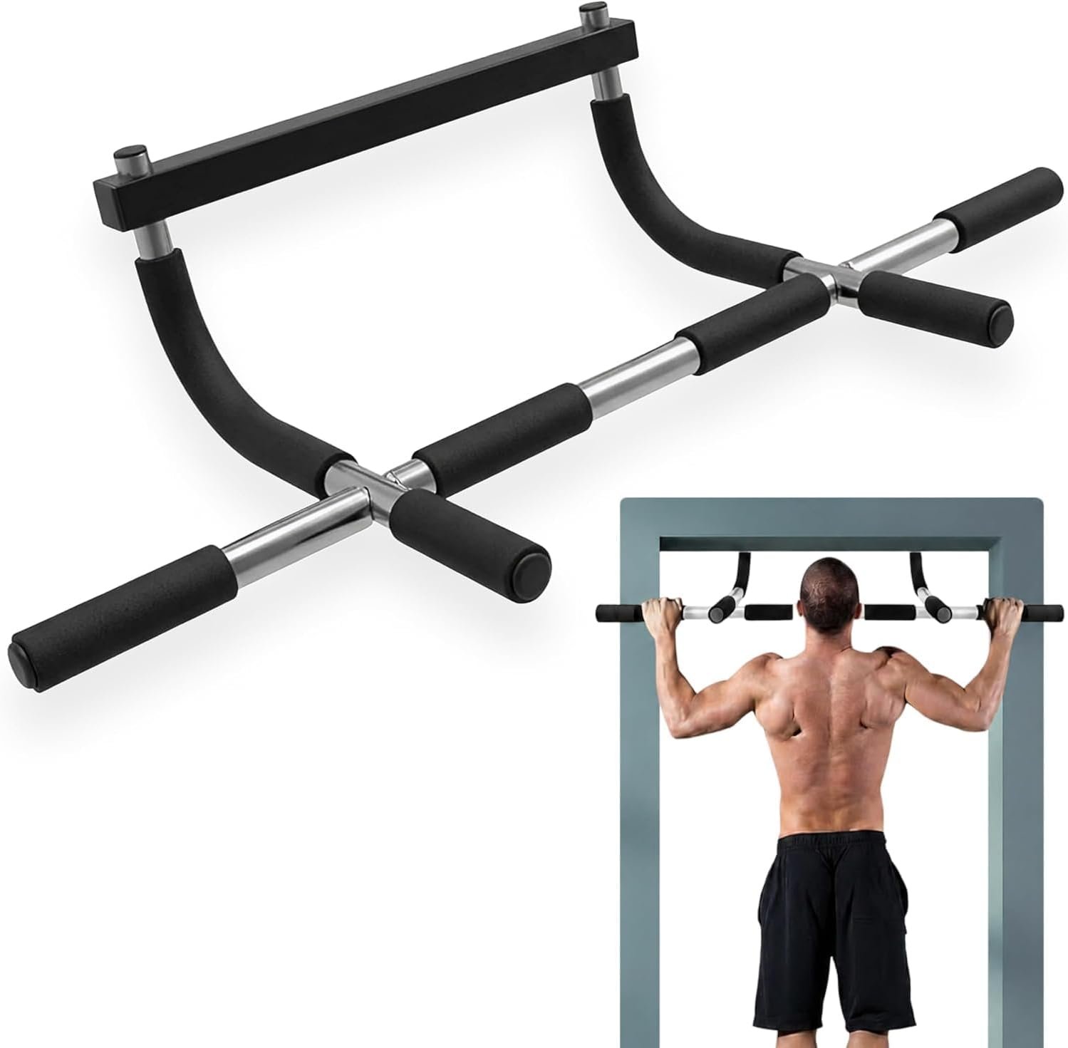 Iron Chin Up & Pull Up Bar Gen. 1 – Heavy Duty Doorway Pull Up Bar, 9 Multi-Grip Positions, No Screws Required, Fits 24″–32″ Door Frames, Supports Up to 300 lbs, Home Gym Strength Trainer