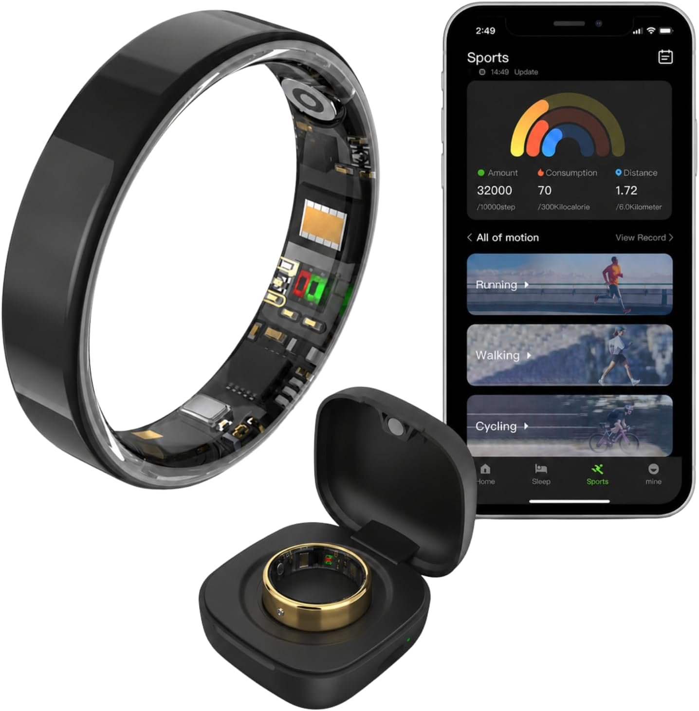 Smart Ring for Women Men, Fitness & Health Tracker with Heart Rate, Blood Oxygen, HRV, Stress, Sleep & Step Tracking, 5ATM Waterproof Smart Ring for iPhone & Android, No Subscription Fee