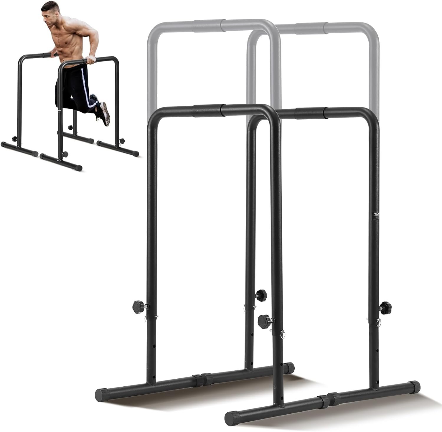 VEVOR Dip Bars, 440 lbs Capacity, Heave Duty Dip Stand Station with Adjustable Height, Fitness Workout Dip Bar Station Stabilizer Parallette Push Up Stand, Parallel Bars for Strength Training Home Gym