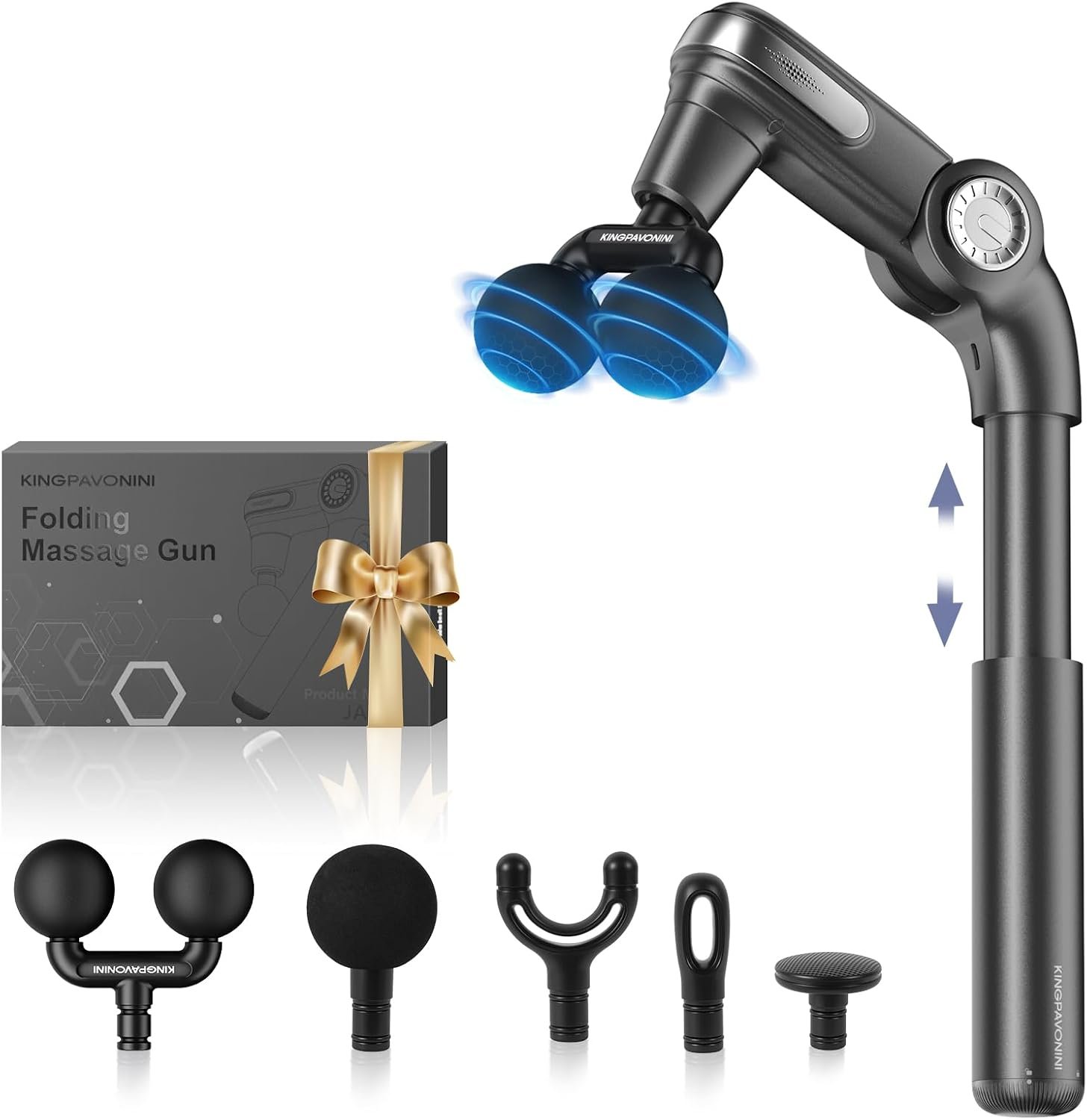 KingPavonini Foldable Massage Gun Deep Tissue, Dual-Ball Head, Model JA-G7