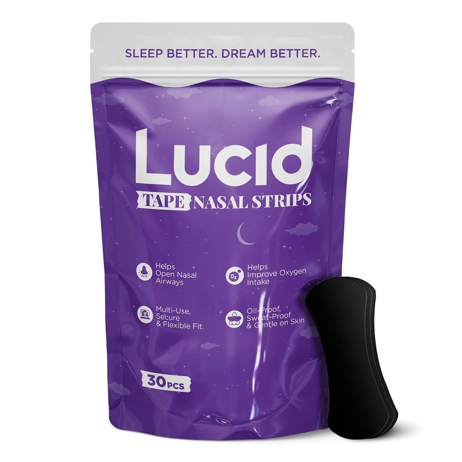 Lucid Nasal Strips for Snoring & Better Sleep – Nose Strips for Breathing Support, Gentle Adhesive, Drug-Free Snoring Relief – Flexible Fit, Latex-Free, Extra-Strength Nasal Strips (30 Pack)