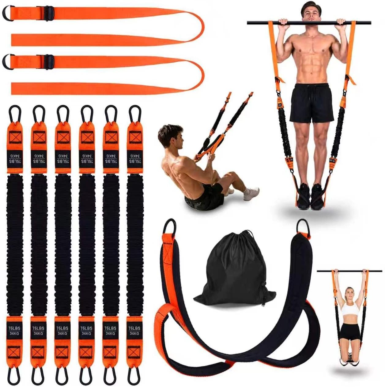 YYJO Heavy Duty Pull Up Assistance Bands, Dual Foot Pedals & Knee Pads, 6 Resistance Levels, Adjustable Length Portable Home Gym Bands