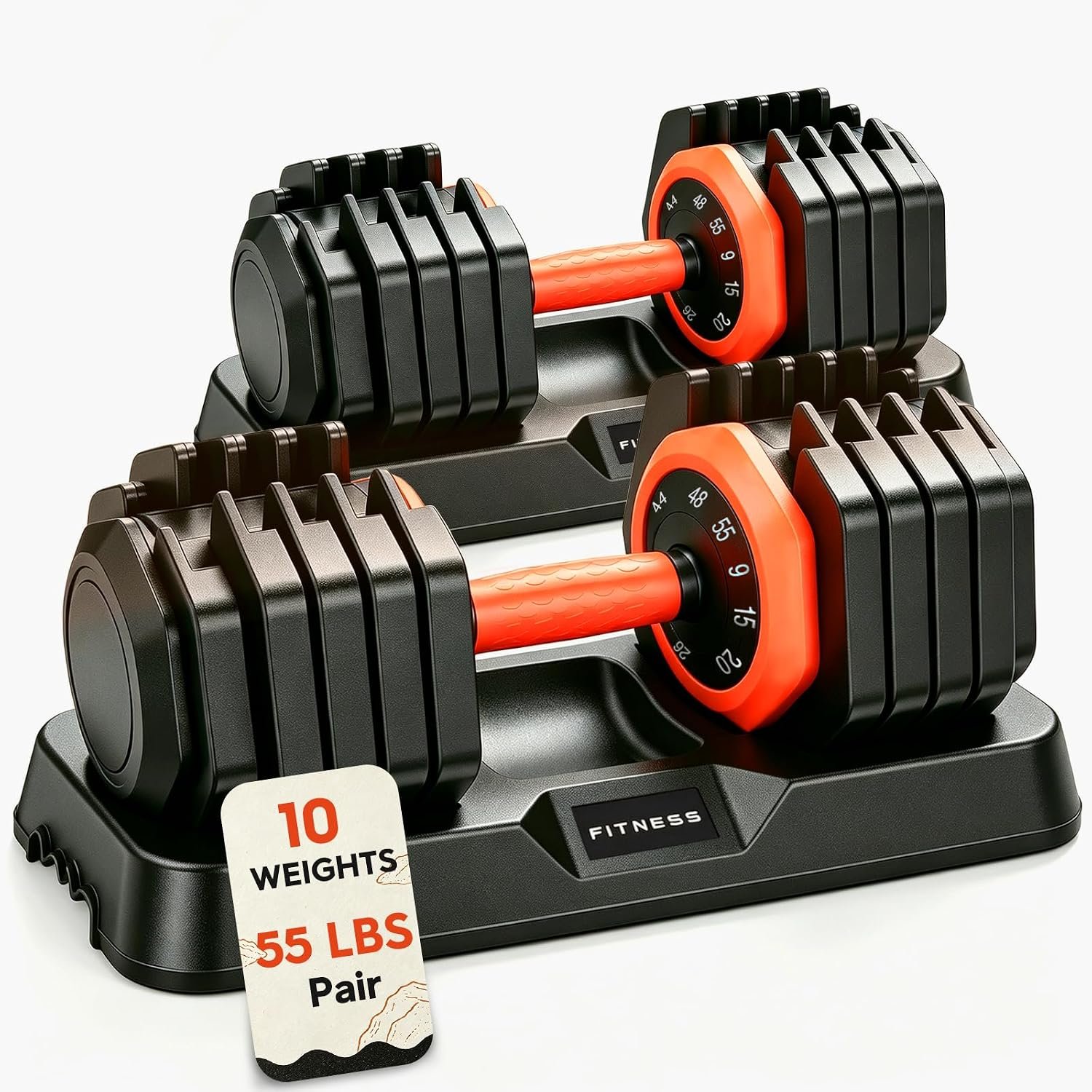 FEIERDUN Adjustable Dumbbell Set, Weight Set for Home Gym, 5/10-in-1 Free Weight Adjustable Dumbbells, Single Hand Twist Adjust with Non-Slip Handles, 90% Space Saving Strength Training for both Men&Women