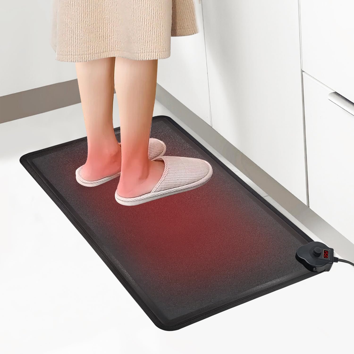 Anti Fatigue Mat – Warming Comfort & Durable Heated Standing Mat at Home, Kitchen, Office, Heating Standing All Day Non Slip Floor Mats for Winter – Easy to Clean, Waterproof – Black