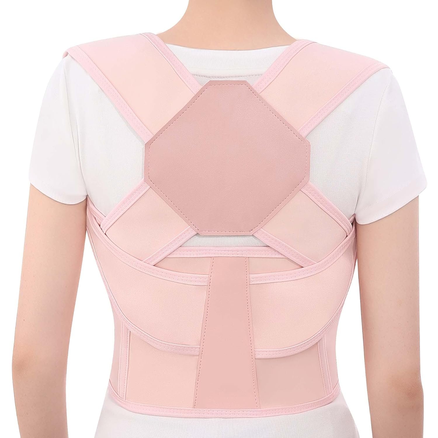 Posture Corrector for Women and Men Back Brace Upper Support Straightener Shoulder Adjustable Breathable Hunchback Pain Workout Lumbar Office Computer Daily Wear Invisible Under Clothes Pink Medium