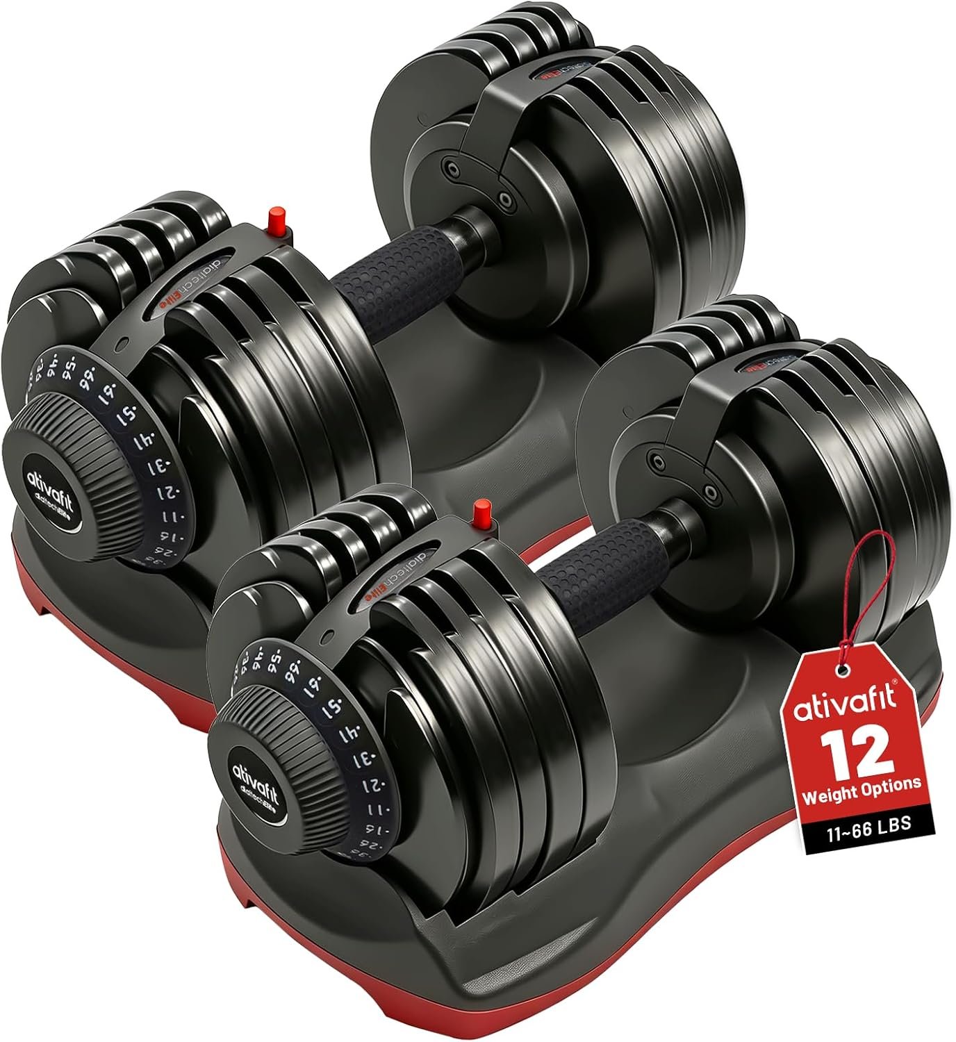 ATIVAFIT Adjustable Dumbbell Set, Quick Adjust Weights, Double Safety Lock & Anti-Slip Steel Handle for Home Gym Strength Training, Space-Saving Tray for Home Fitness