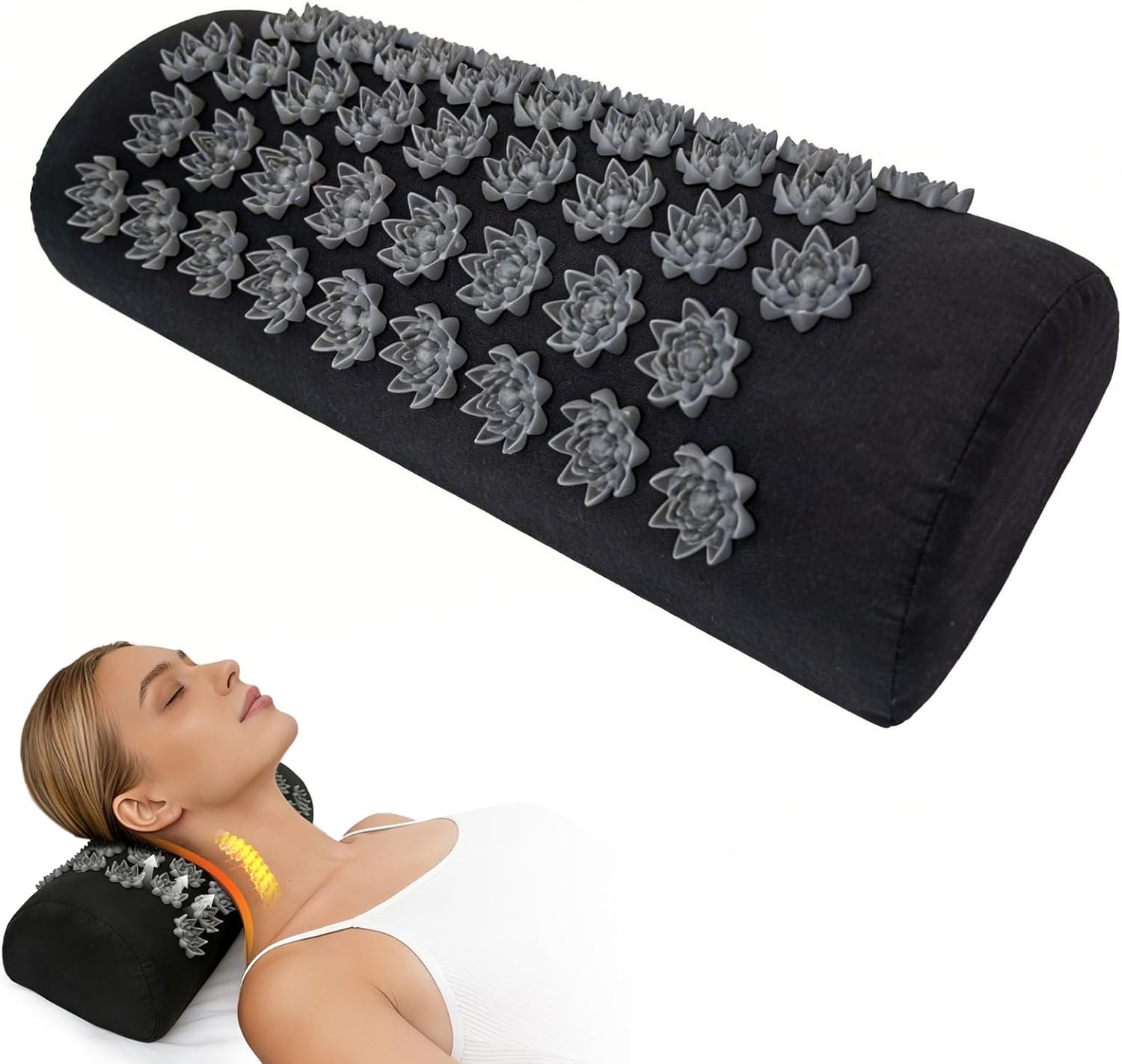 Acupressure Neck Pillow, Ergonomic Neck Support Pillow with Raised Pressure Points, Neck Rest Pillow for Home, Office, Travel, Reading, Relaxation Gift for Women & Men, Black