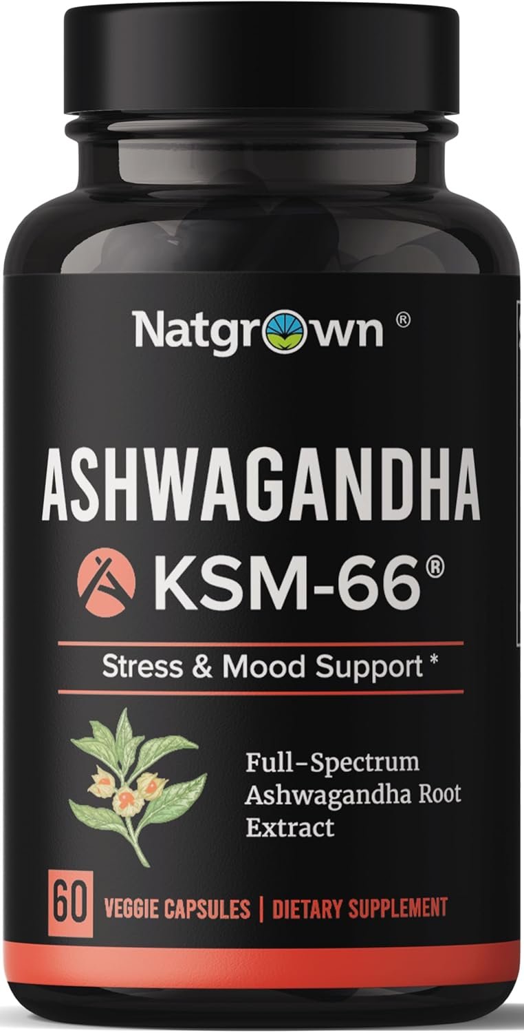 Natgrown KSM 66 Ashwagandha 600mg Capsules for Men & Women – 60 Count