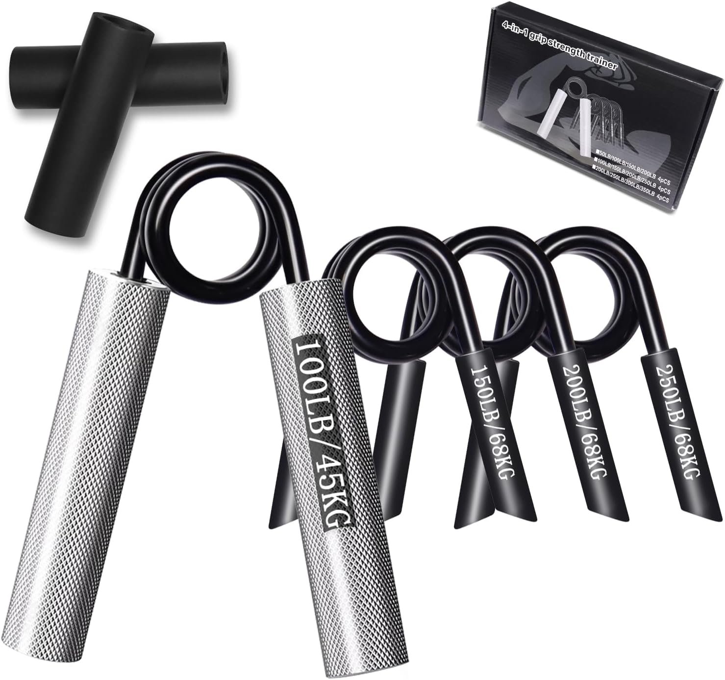 Grip Strength Trainer 4 Pack, 100LB-250LB Hand Gripper Strengthener, Non-Slip Heavy-Duty Forearm Strengthener, Hand Gripper for Muscle Building and Hand Rehabilitation Exercising with Gift Box