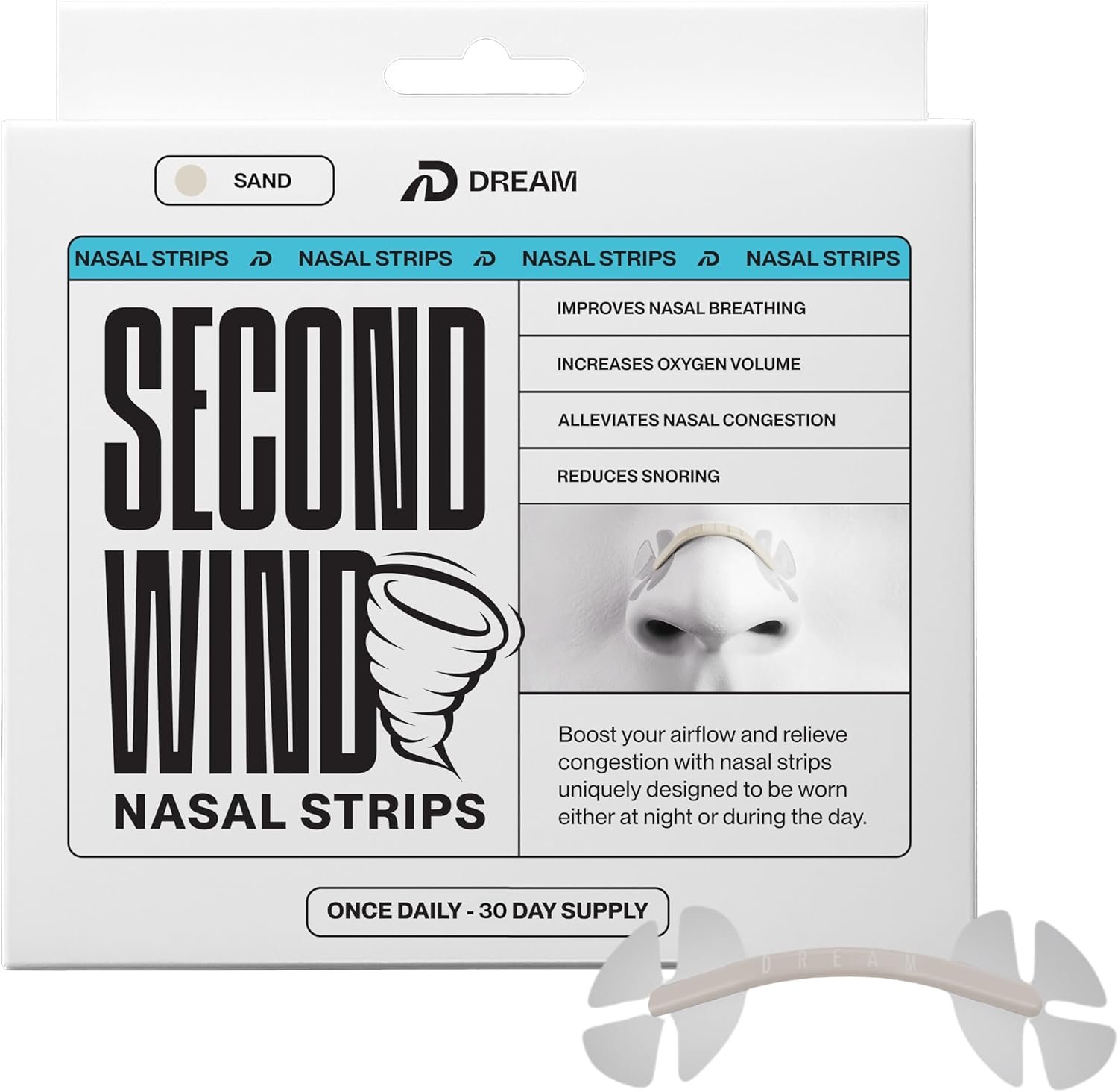 Dream Recovery Second Wind Nasal Strips, Sand, 30 Count Pack