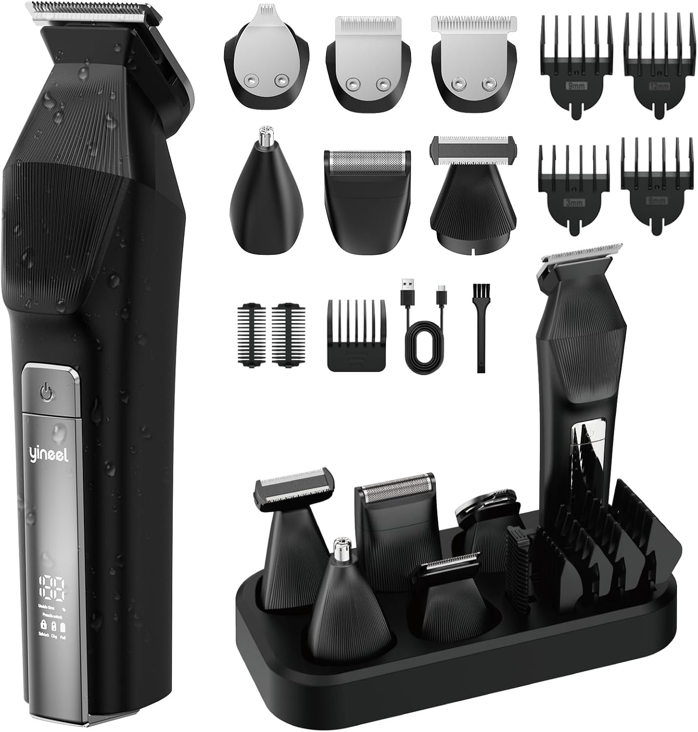 Yineel HC600 Beard Trimmer for Men, All-in-One Cordless Grooming Kit, Waterproof Electric Razor & Hair Clipper for Face Mustache Body Nose Hair Trimming, Precision Blades, Gifts for Men Barber