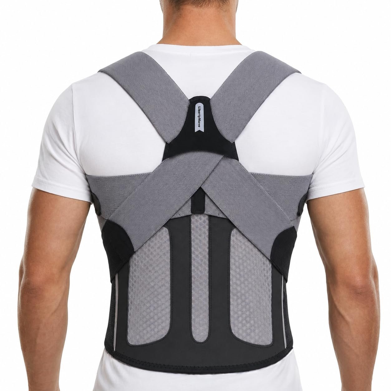 Posture Corrector for Men, Adjustable Upper Back Brace with Breathable Mesh Back, 4 Flexible Support Stays & Underarm Fit Adjustment, Back Straightener Helps Reduce Slouching Strain for Desk Work, Sitting, Reading & Posture Training