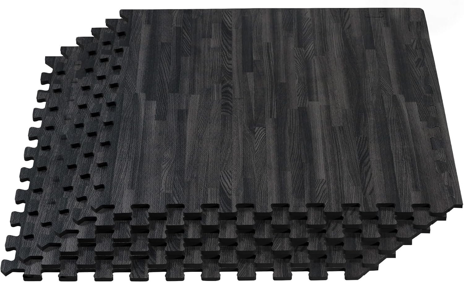 Forest Floor 5/8 Inch Thick Printed Foam Tiles, Premium Wood Grain Interlocking Foam Floor Mats, Anti-Fatigue Flooring, Carbon, 100 Sq Ft