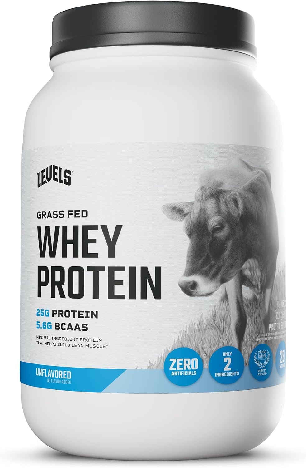 Levels Whey Protein Powder, No Artificial Ingredients, Unflavored, 2LB