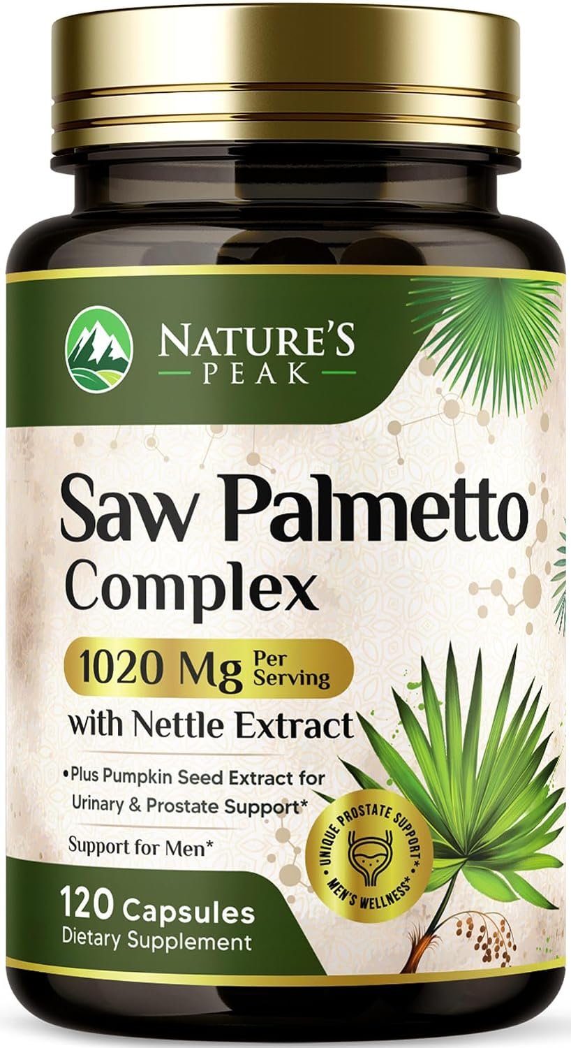 Saw Palmetto Prostate Health Supplements for Men 1000mg – 3X Strength with Pumpkin Seed, DHT Blocker Urinary Health and Prostate Support for Mens Health, Vegan, Non-GMO, Bottled in USA – 120 Capsules