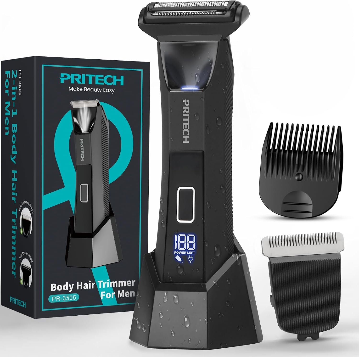 PRITECH 2-in-1 Body Groomer for Men, Waterproof Trimmer & Shaver