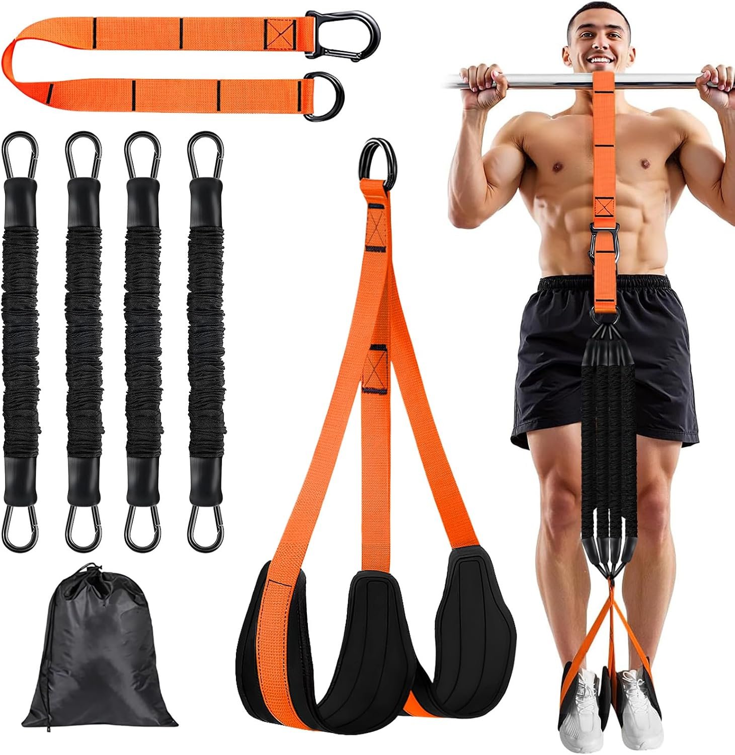 4 Pull Up Assistance Bands, 65-260lbs with Feet Rest