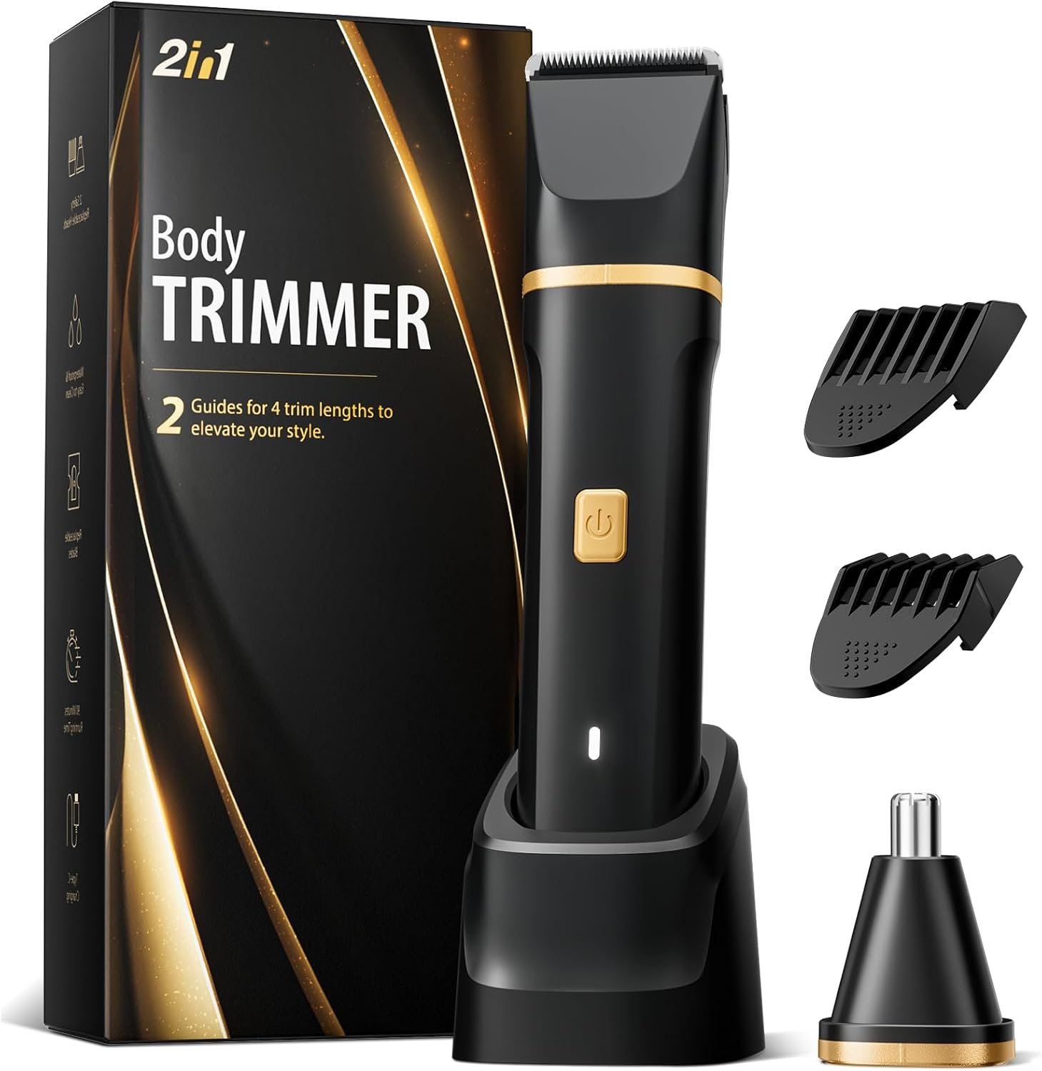 Risina Body Trimmer for Men, 2-in-1 Groin & Body Hair Trimmer, IPX7 Waterproof Electric Razor, Ball & Pubic Hair Trimmer for Private Areas, Ceramic Blade Body Shaver, Rechargeable Grooming Kit