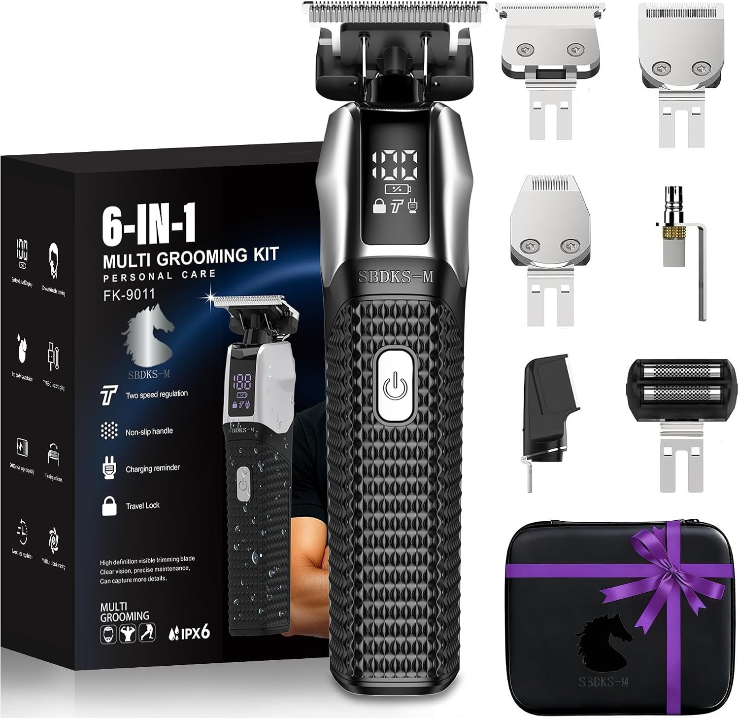 6-in-1 Professional Beard Trimmer for Men-Exposed Skeleton Design, Waterproof Electric Shaver-Powerful & Quiet, Lithium-Ion Cordless Hair Clipper, Full Body Precision Grooming Kit-Alloy Machine Head