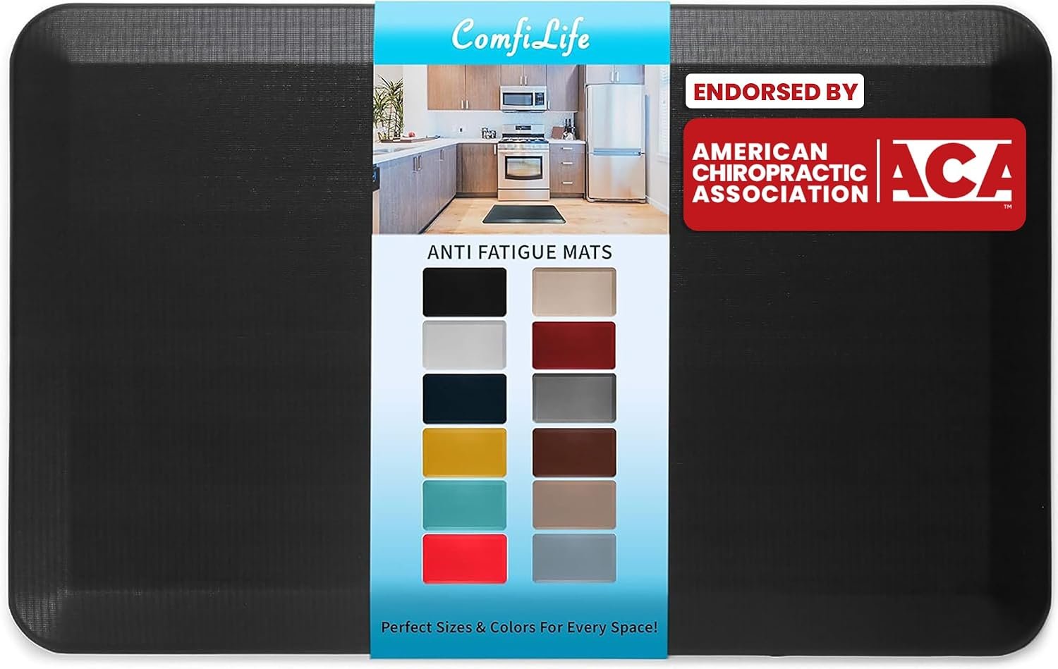ComfiLife Anti Fatigue Floor Mat – 3/4 Inch Thick Kitchen Mats for Floor, Standing Desk Mat, Kitchen Rug – Comfort at Home, Office – Durable – Stain Resistant – Non-Slip Bottom (20″ x 32″, Black)