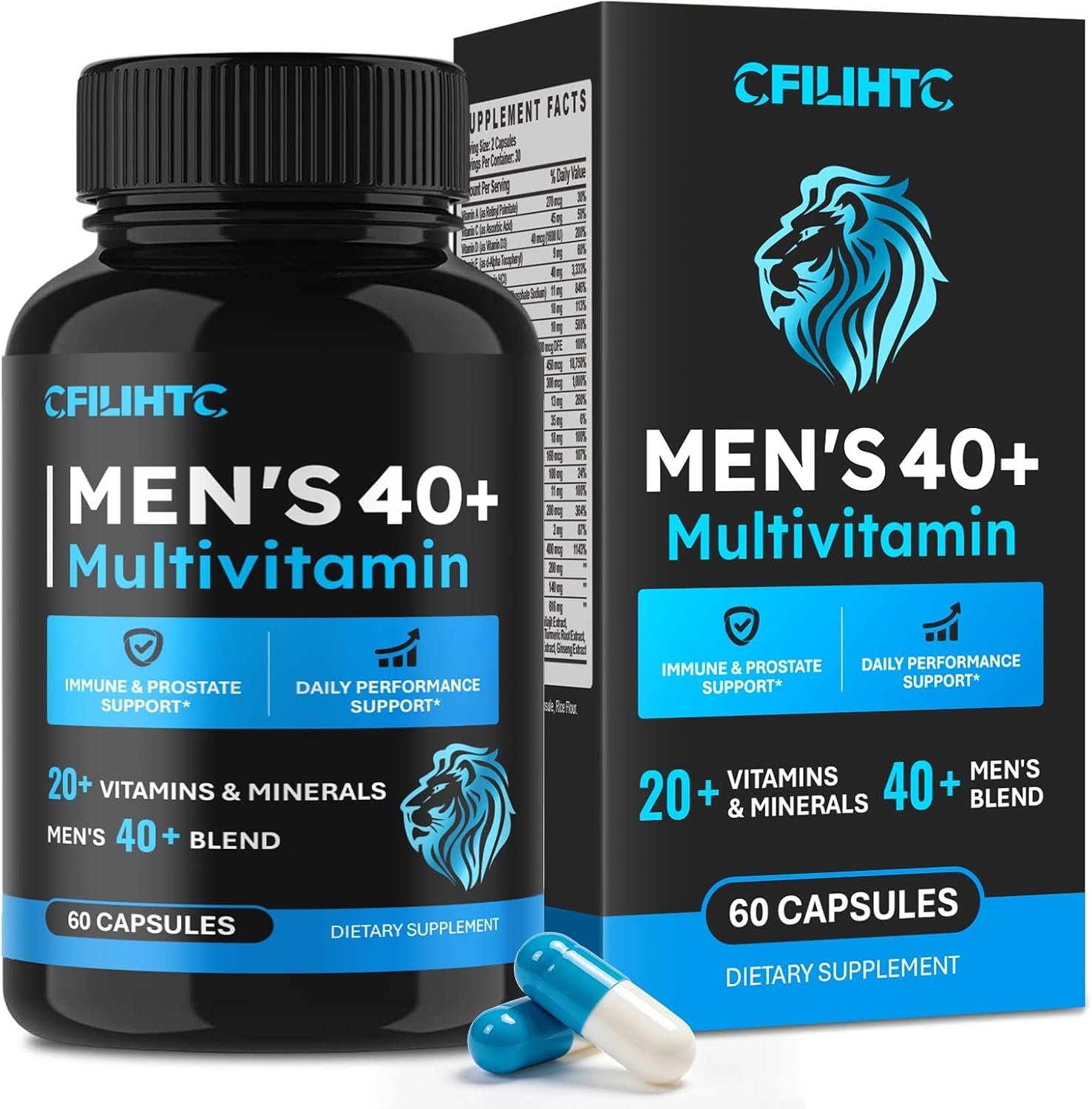 CFILIHTC Vitamins for Men 40+, Mens Multivitamins with Saw Palmetto for Energy & Prostate Support, Men’s Daily Multivitamin with B Vitamins, Magnesium, Zinc & Herbal Blend, 60 Capsules